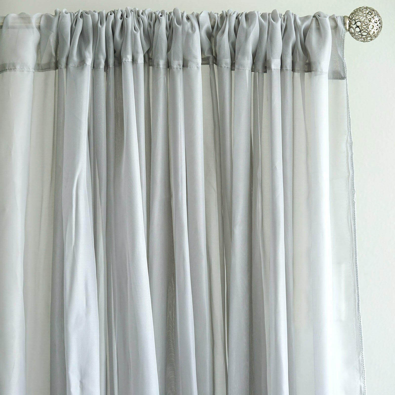 2 Pack Silver Sheer Chiffon Event Curtain Drapes, Durable Flame Resistant Premium Organza Backdrop Event Panels With Rod Pockets - 10ftx10ft