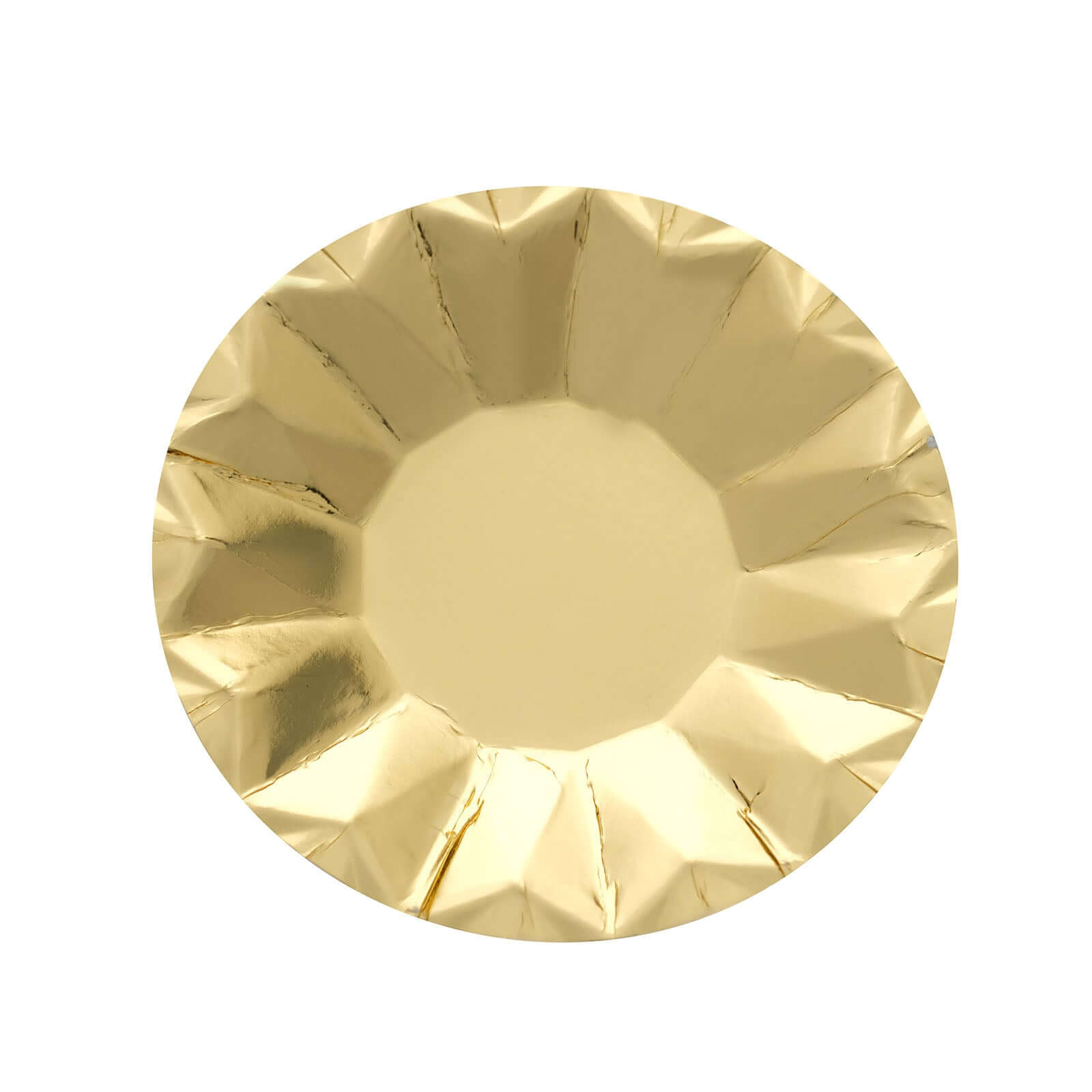 25-Pack Paper 7" Round Dessert Plates in Metallic Gold with Geometric Prism Rim - Disposable 400GSM Appetizer Salad Plates for Dinner Parties & Banquets