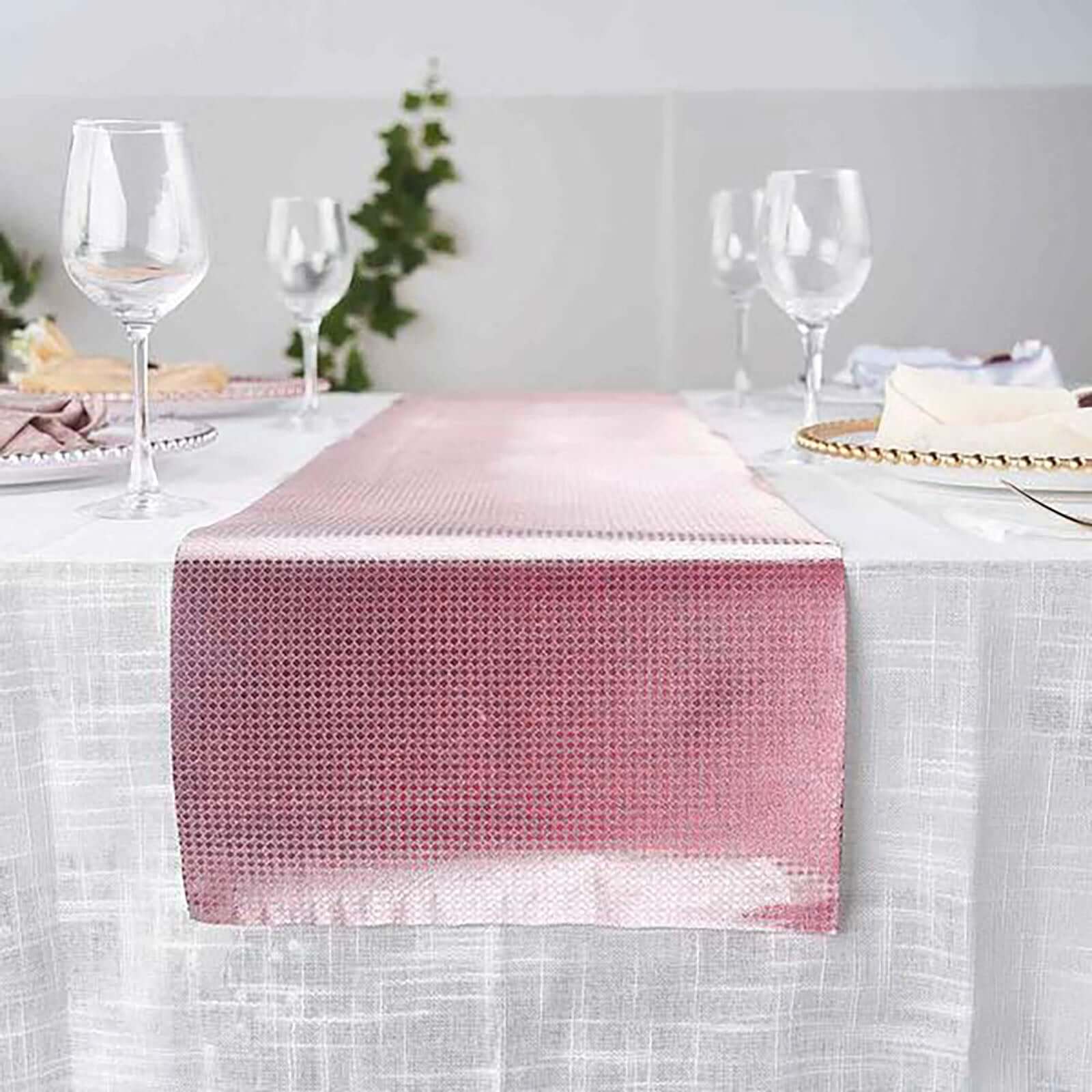 Glitter Paper 9ft Table Runner Roll Rose Gold Disposable Diamond Pattern Table Decor