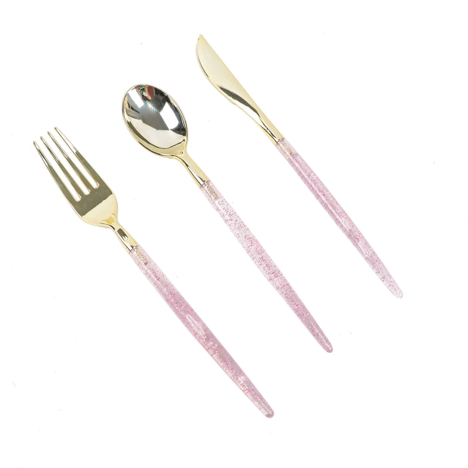 24-Pack Plastic Cutlery Set Metallic Gold with Rose Gold Glitter - Stylish Disposable Silverware-Pack 8"