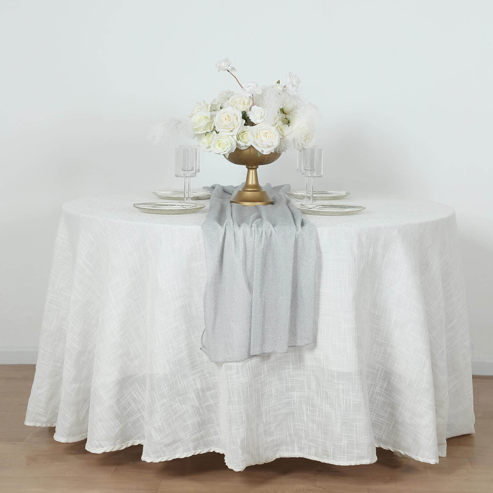 Glitter Gauze 27"x120" Table Runner Silver - Sparkling Reusable Sheer Table Linen