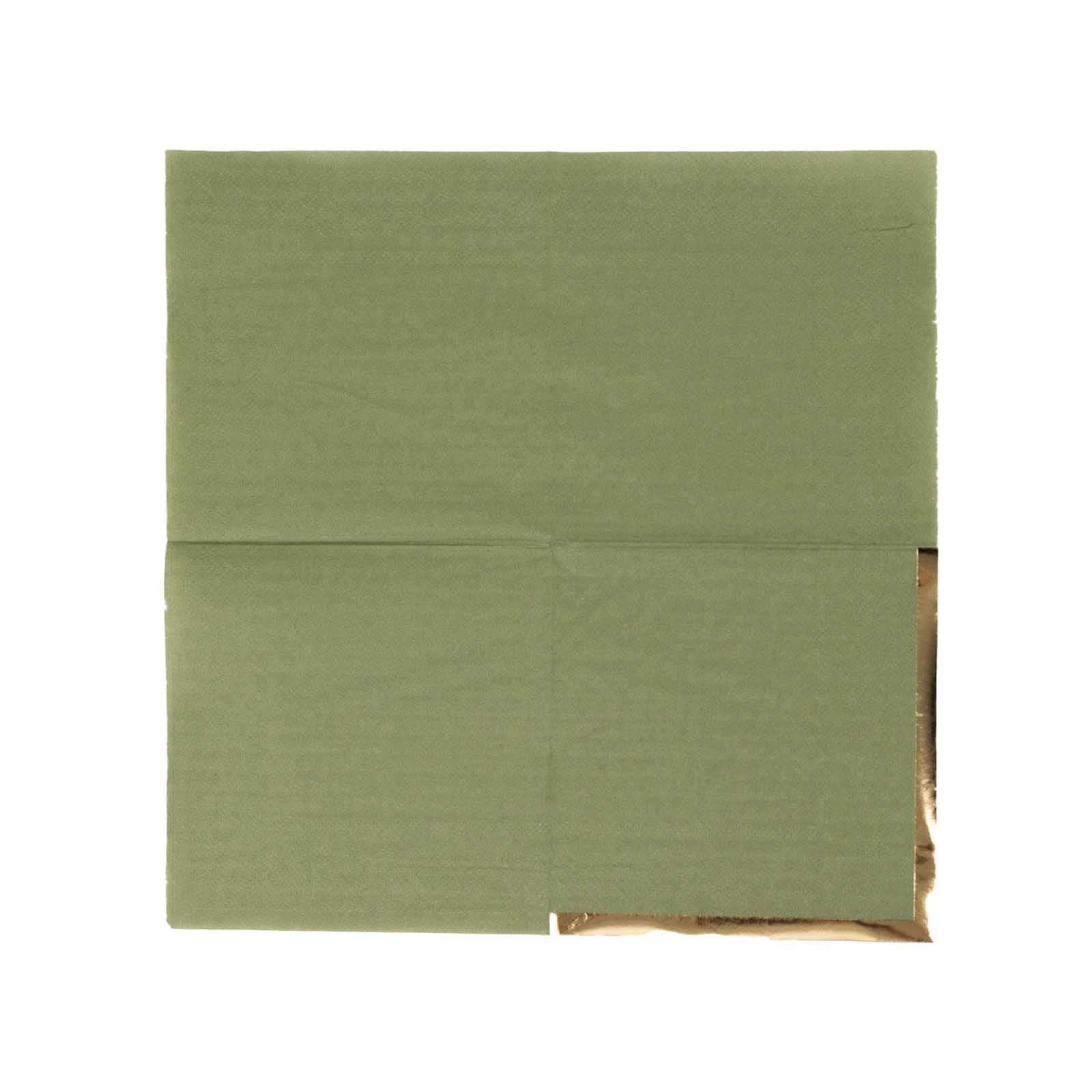 50-Pack Paper Beverage Napkins Olive Green with Gold Foil Edge - 2 Ply Disposable Soft 18GSM Cocktail Napkins 5"x5"