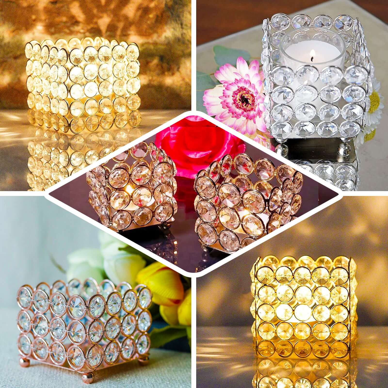 Metal Square Votive Tealight Holder Shiny Gold - Stylish Multipurpose Table Vase for Events 3"