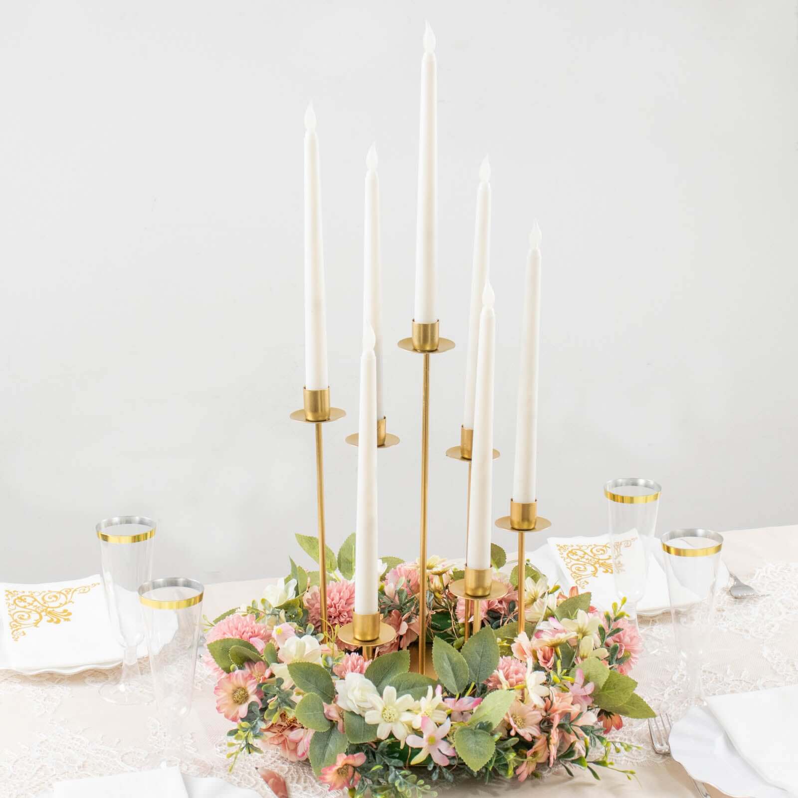 Cluster Candelabra Taper Candle Holder 7-Arm Gold Metal Wedding Centerpiece - Table Decor 15"