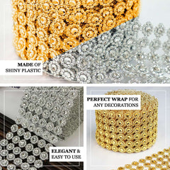 4"x10 Yards Gold Fleur Diamond Rhinestone Ribbon Wrap Roll, DIY Craft Ribbon