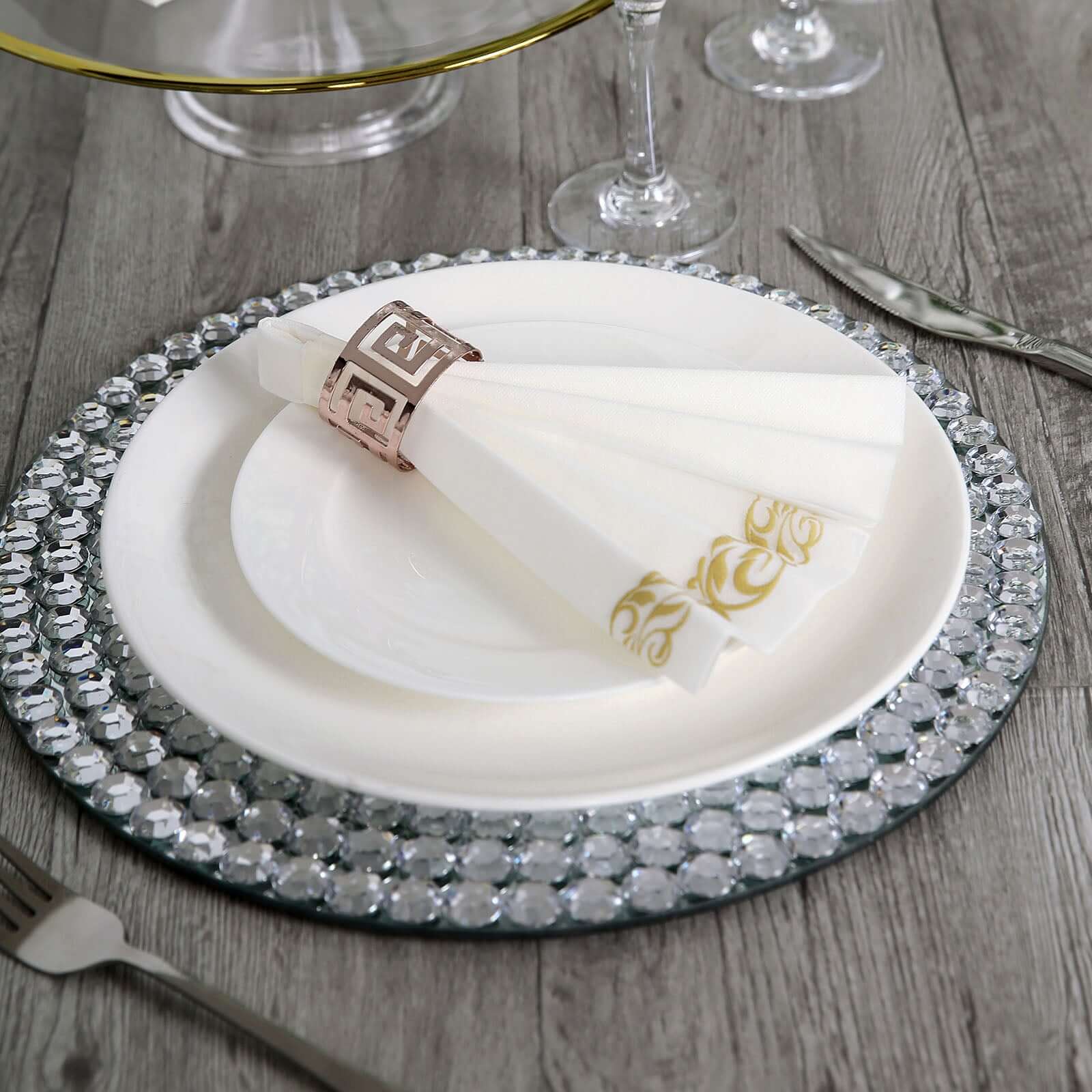 25 Pack Line-Like Paper 8"x4" Napkins White with Metallic Gold Foil Scroll Design - Soft & Absotbent Airlaid Hand Towels for Exquisite Weddings & Events