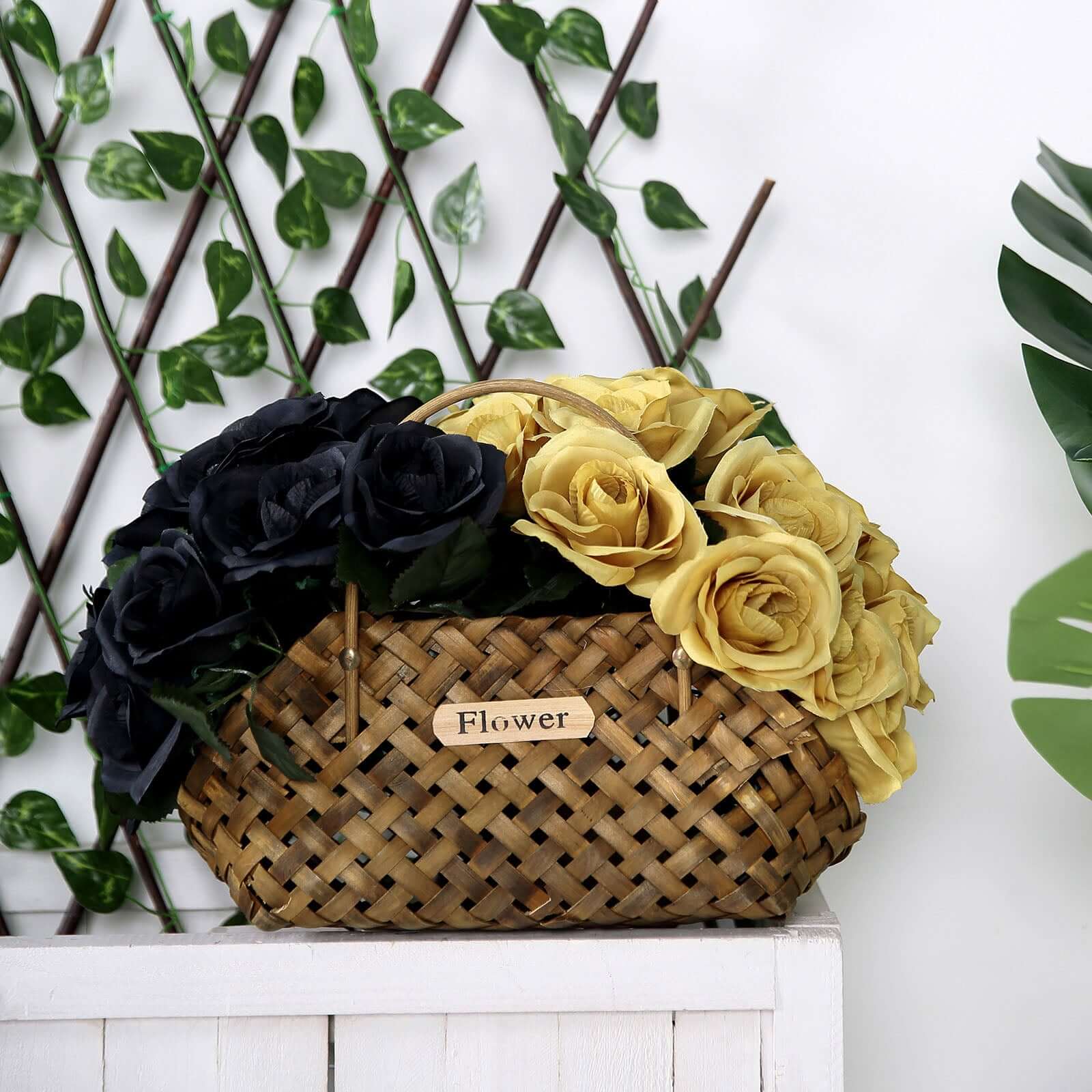 12" Gold Artificial Velvet-Like Fabric Rose Flower Bouquet Bush