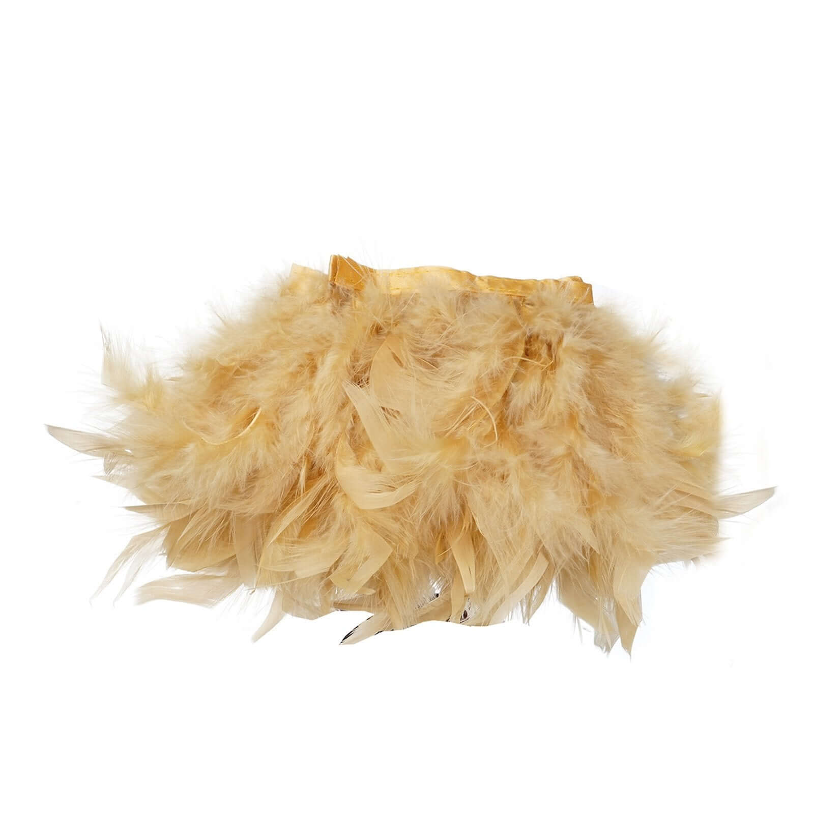 39" Gold Real Turkey Feather Fringe Trim With Satin Ribbon Tape