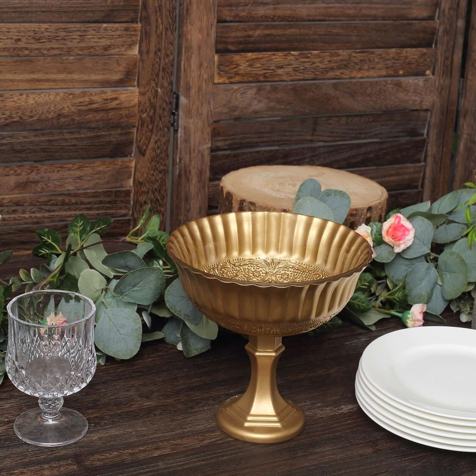 Glass Compote Floral Bowl Pedestal Vase Roman Style Gold - Antique Flower Vase for Sophisticated Event Décor 7"