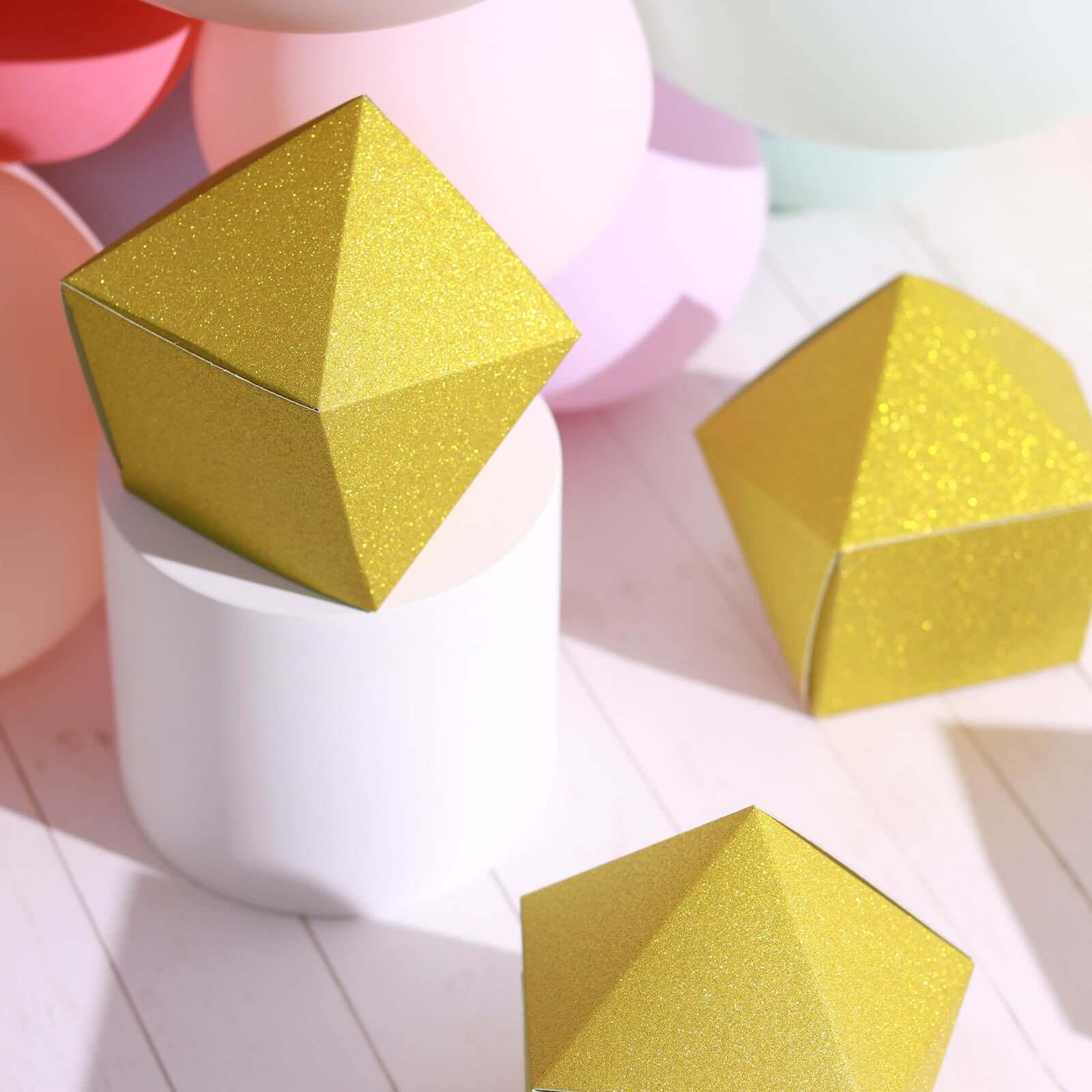 25 Pack 3"x4" DIY Gold Glittered Geometric Wedding Favor Gift Box