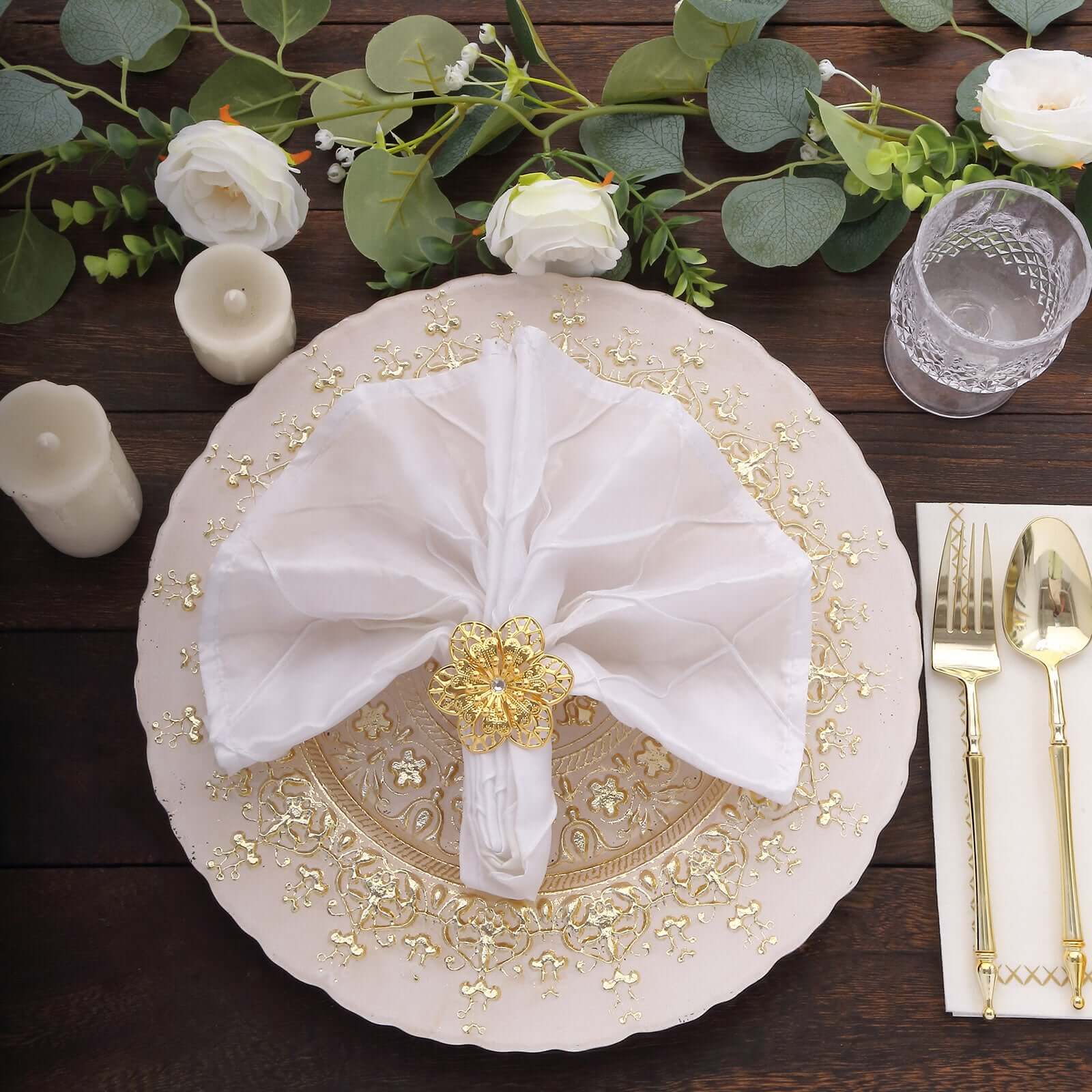 4 Pack Gold Metal Hollow Sun Flower Napkin Rings, Modern Flower Shaped Napkin Bands