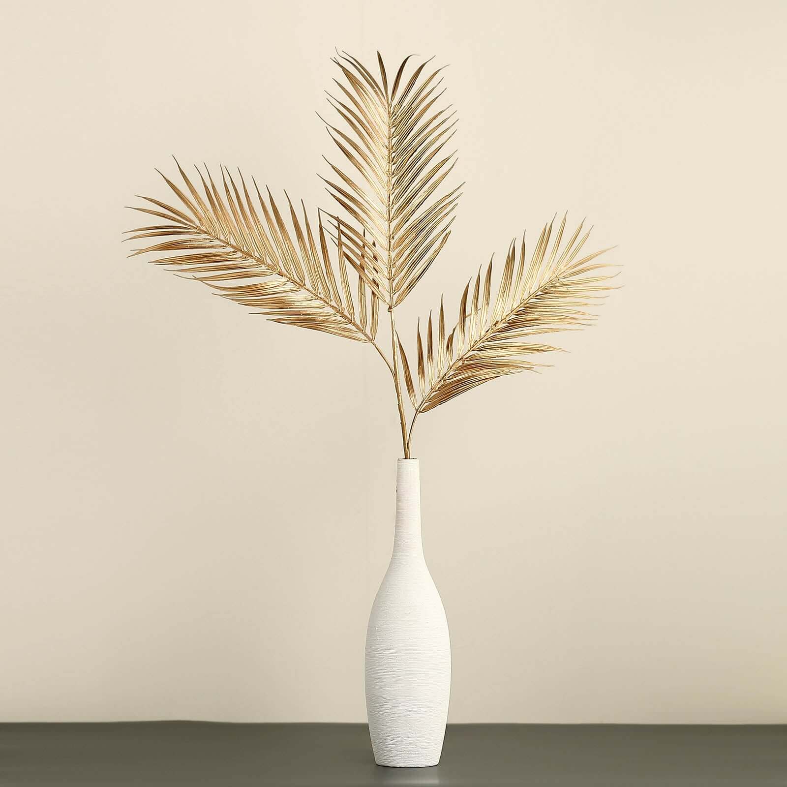 2 Stems Artificial Palm Leaf Branch Metallic Gold - Tropical Faux Stems Vase Filler Floral Backdrop Table Decor 32"