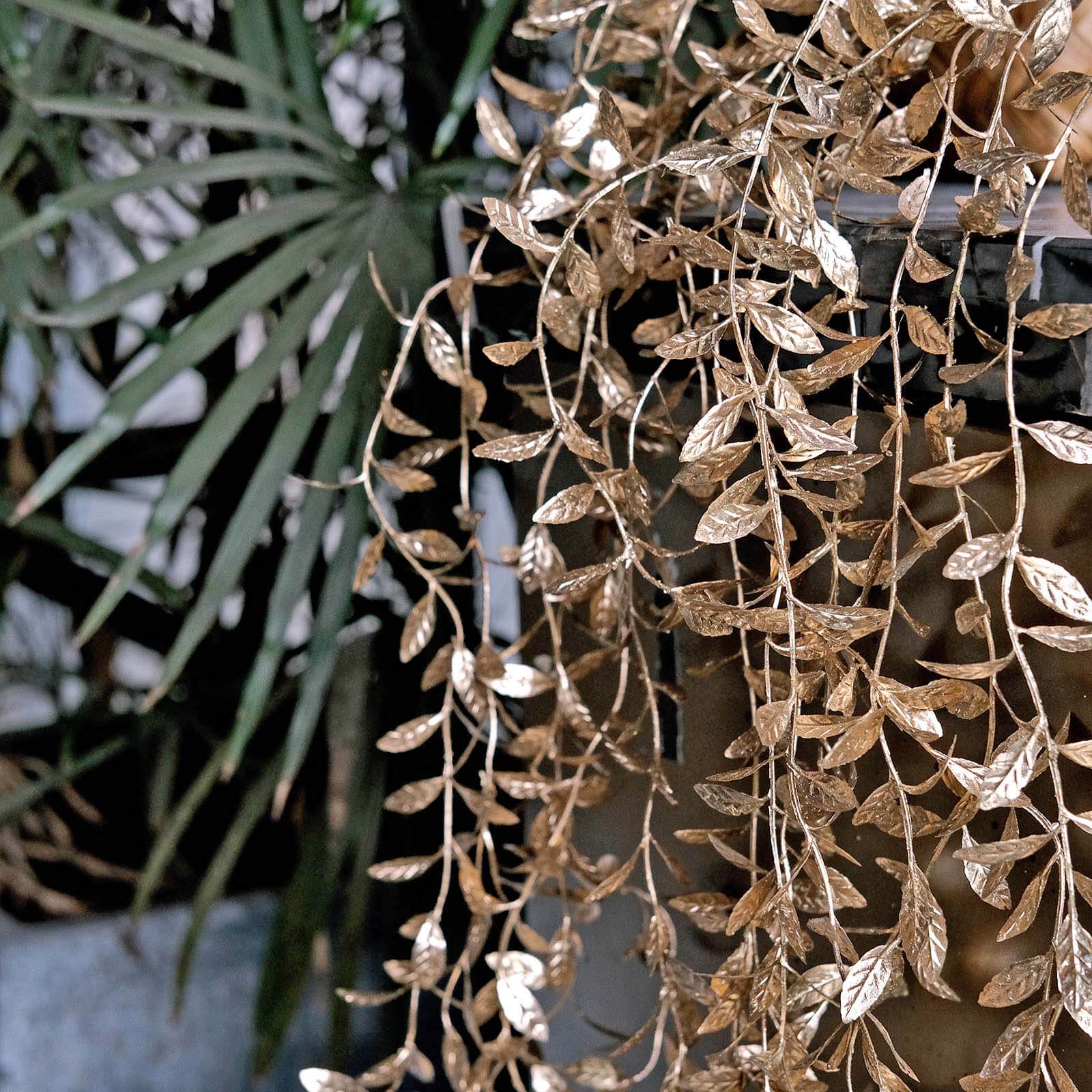 2-Pack Artificial Hanging Ivy Leaf Stem Garlands Metallic Gold - UV Resistant & Maintenance Free Faux Decorative Willow Vines 41"