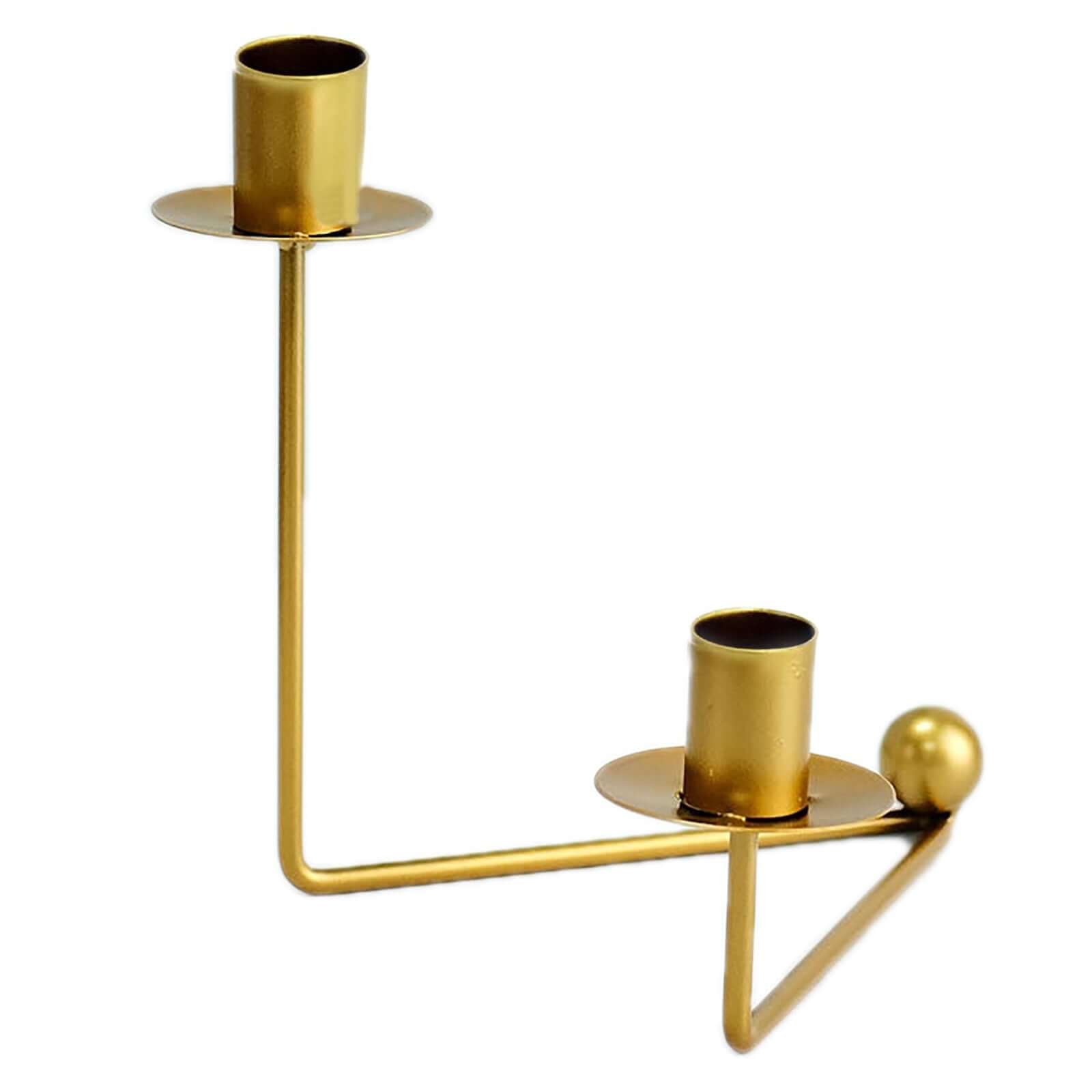 2-Pack V-Shaped Geometric Taper Candelabra 2 Arm Candle Holder Design Gold Metal - Wedding Decor Accent 7"