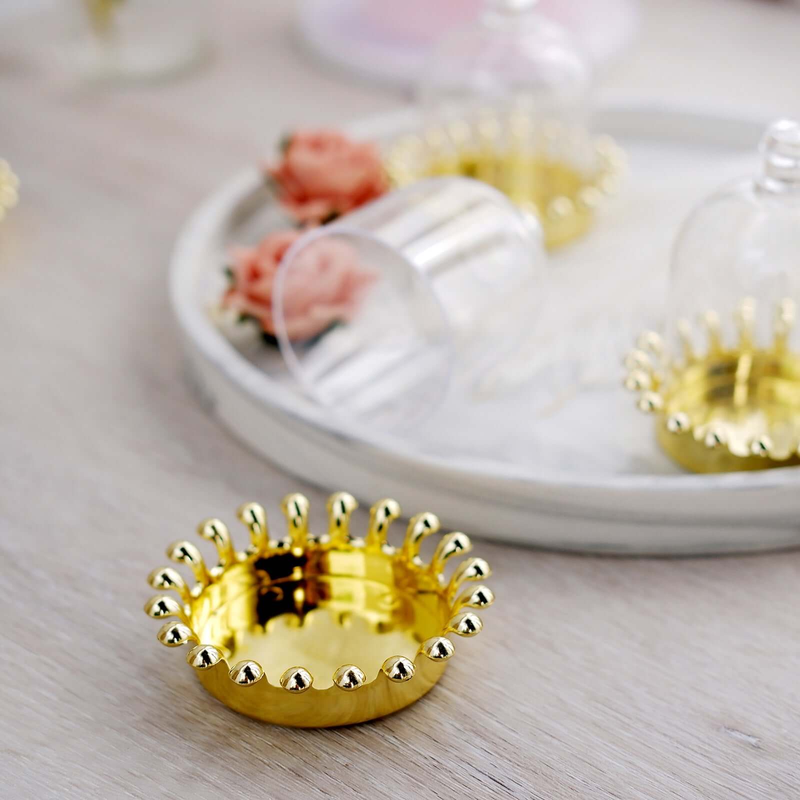 12 Pack 4" Clear Gold Mini Crown Treats Party Favor Boxes, Small Treats Jar Party Favor Boxes With Dome Lid