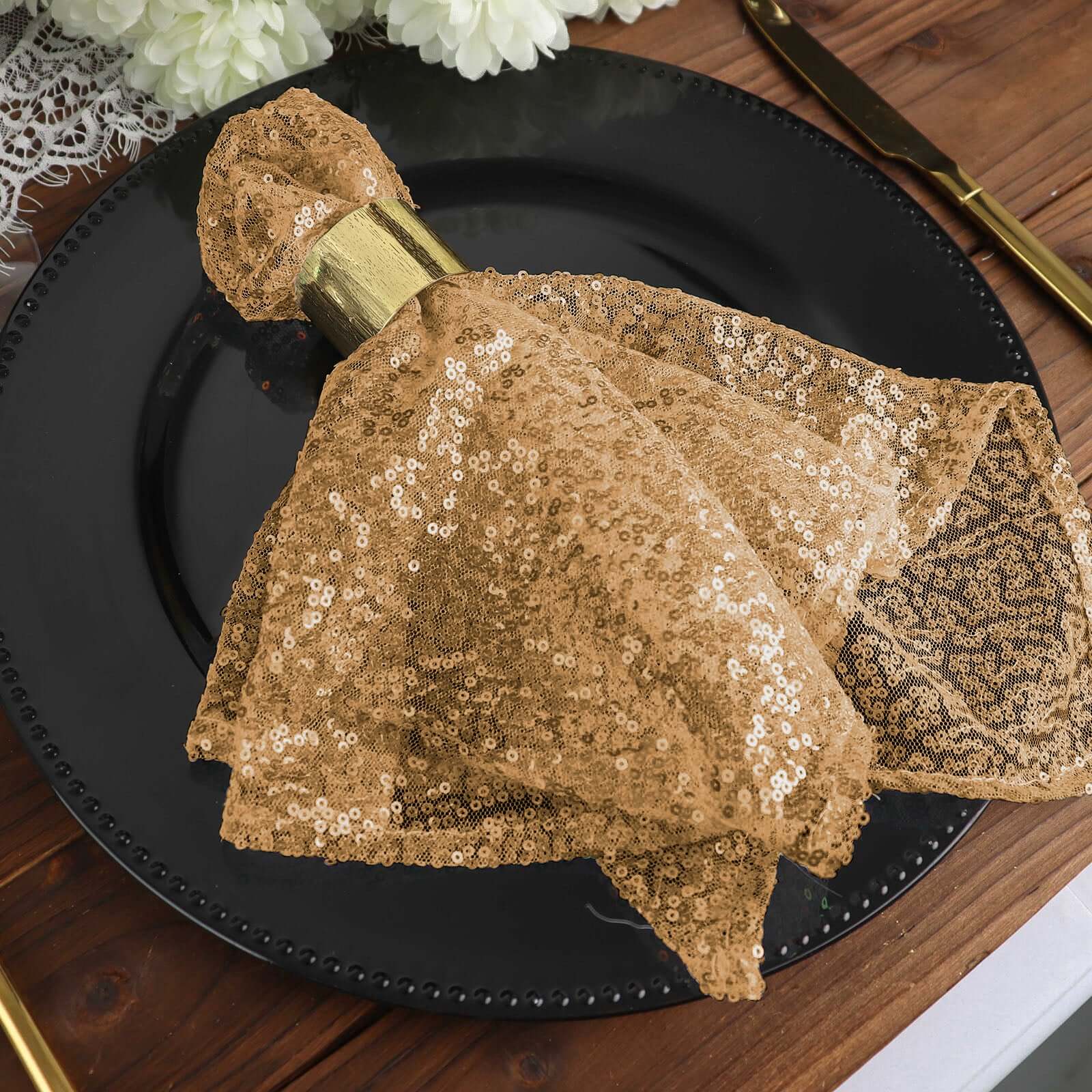 Sequin 20"x20" Napkin Gold - Shimmering Decorative Dinner Napkin for Weddings & Events