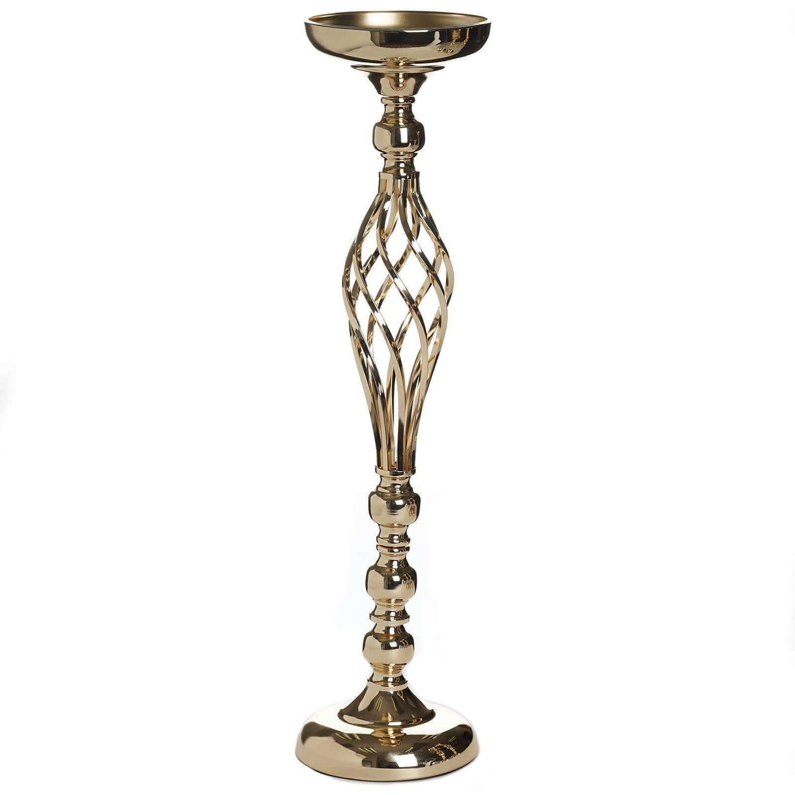 3-Pack Metal Pillar Candle Holders Reversible Flower Ball Pedestal Design Gold - Decorative Event Centerpieces 26"