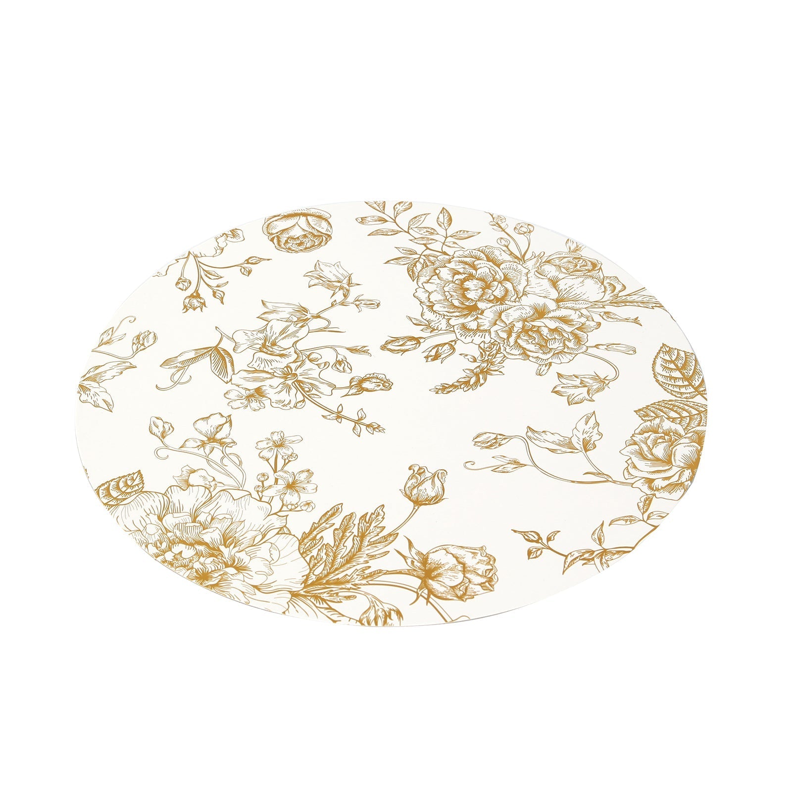 6-Pack Disposable Table Placemats in French Toile Print 13" in White/Gold - Chic Floral Cardboard Placemats for Stylish Table Setting