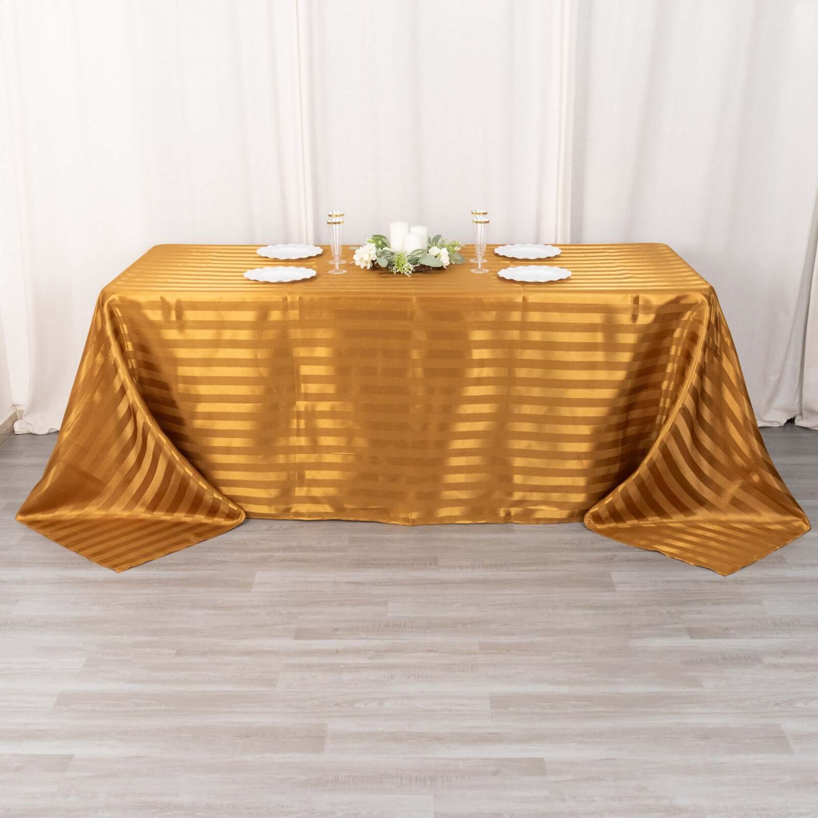 Satin Striped 90"x132" Rectangular Tablecloth Gold Satin Stripe - Seamless Silky Smooth Table Cover