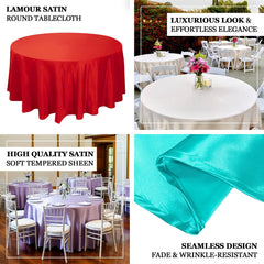 Lamour Satin 120" Round Tablecloth Gold - Seamless Table Cover with Soft Tempered Sheen for Upscale Gatherings