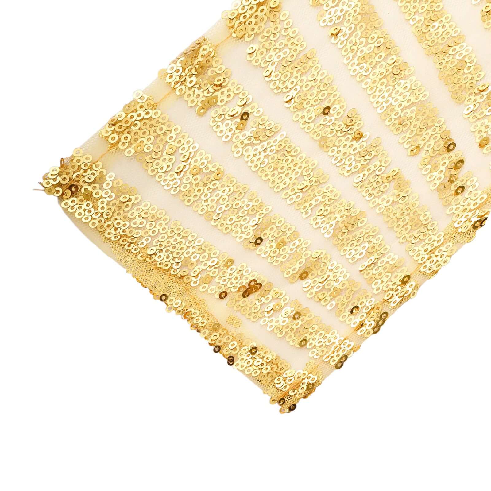 5 Pack Glitz Sequin Chair Sashes with Geometric Diamond Design 6"x88" Gold - Glittering Accent for Weddings