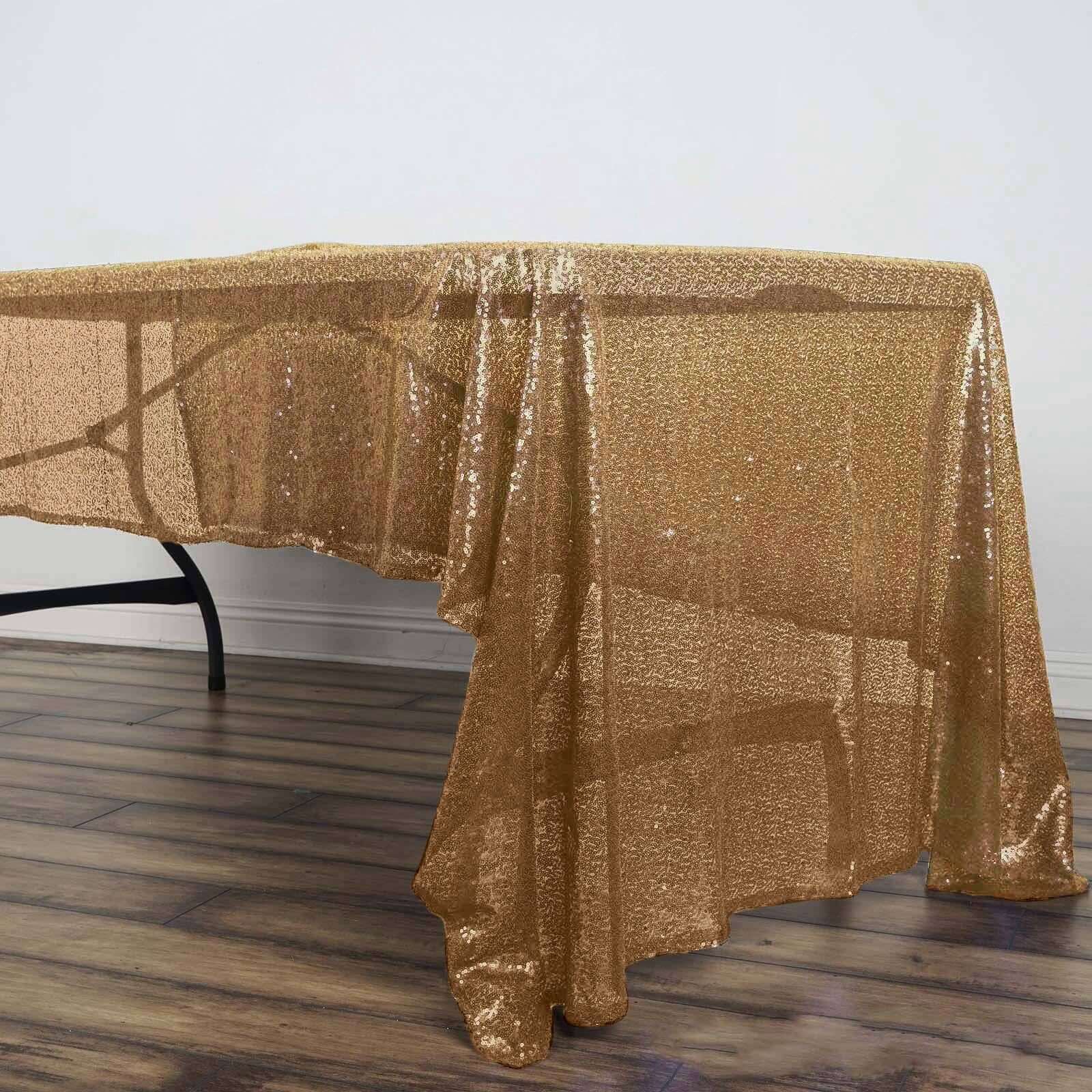 Sequin 60"x126" Rectangle Tablecloth Gold - Glittering Finish for Vibrant Celebrations