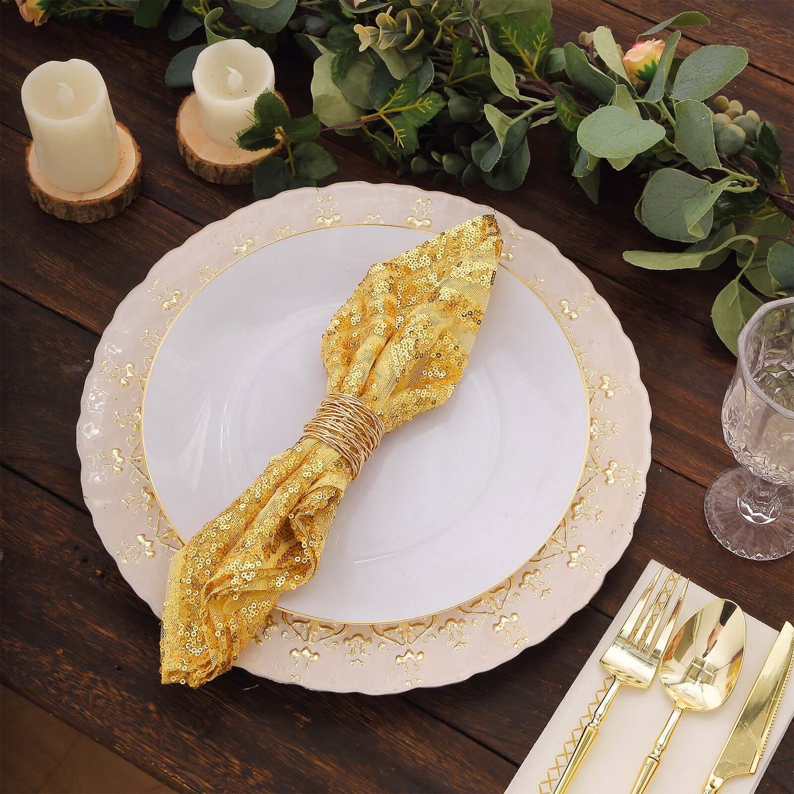 Sequin Napkins 20"x20" Gold - Diamond Pattern Reusable Napkin for Glamorous Table Settings