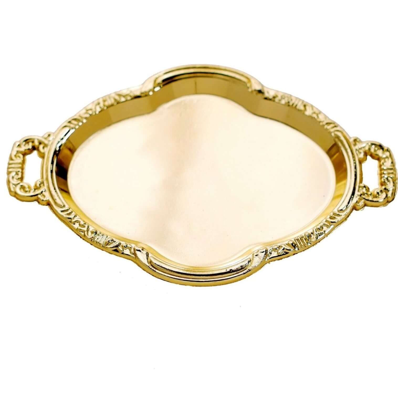 12-Pack Display Trays Party Favor Baroque Oval Design Gold - Mini Serving Platters for Sweets and Desserts 4.5"