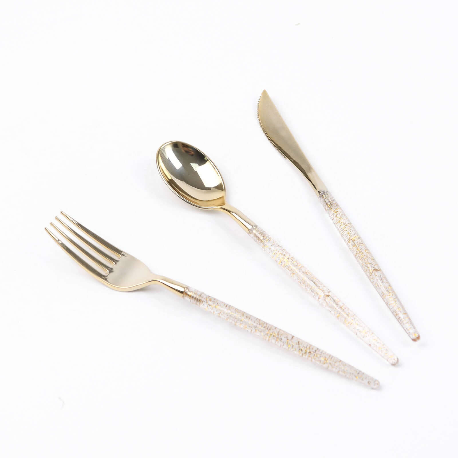 24-Pack Plastic Cutlery Set Metallic Gold with Gold Glitter - Stylish Disposable Silverware-Pack 8"