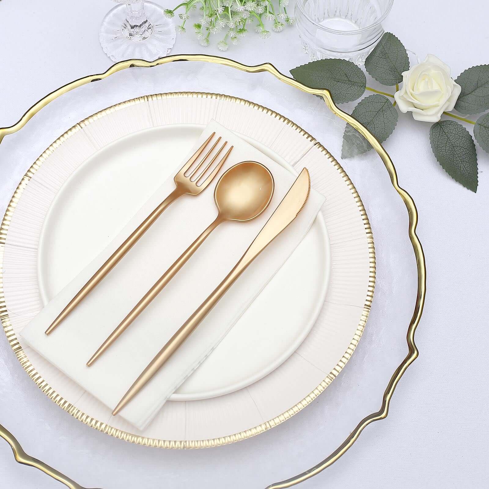 50-Pack Plastic Utensil Set Gold - Premium Disposable Heavy Duty Sleek Flatware