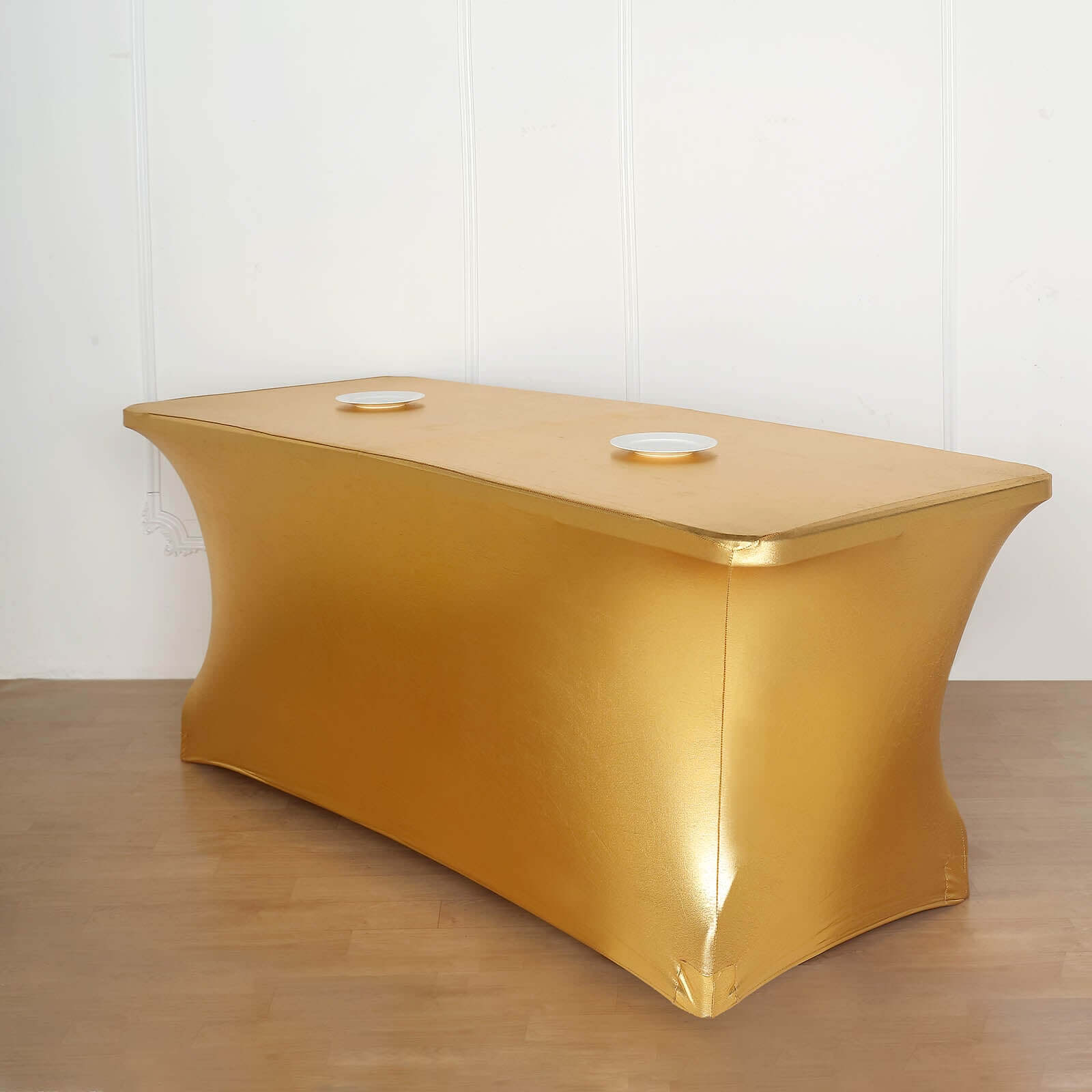 Stretch Spandex 72"x30" Rectangle Tablecloth Metallic Gold - Glamorous Form-Fitting Table Cover for Upscale Gatherings
