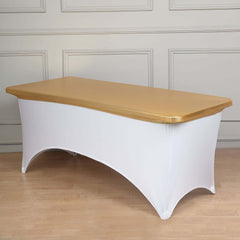 Stretch Spandex 72"x30" Rectangle Table Top Cover Metallic Gold - Easy to Install Glamorous Fitted Table Topper Cap for Luxe Events