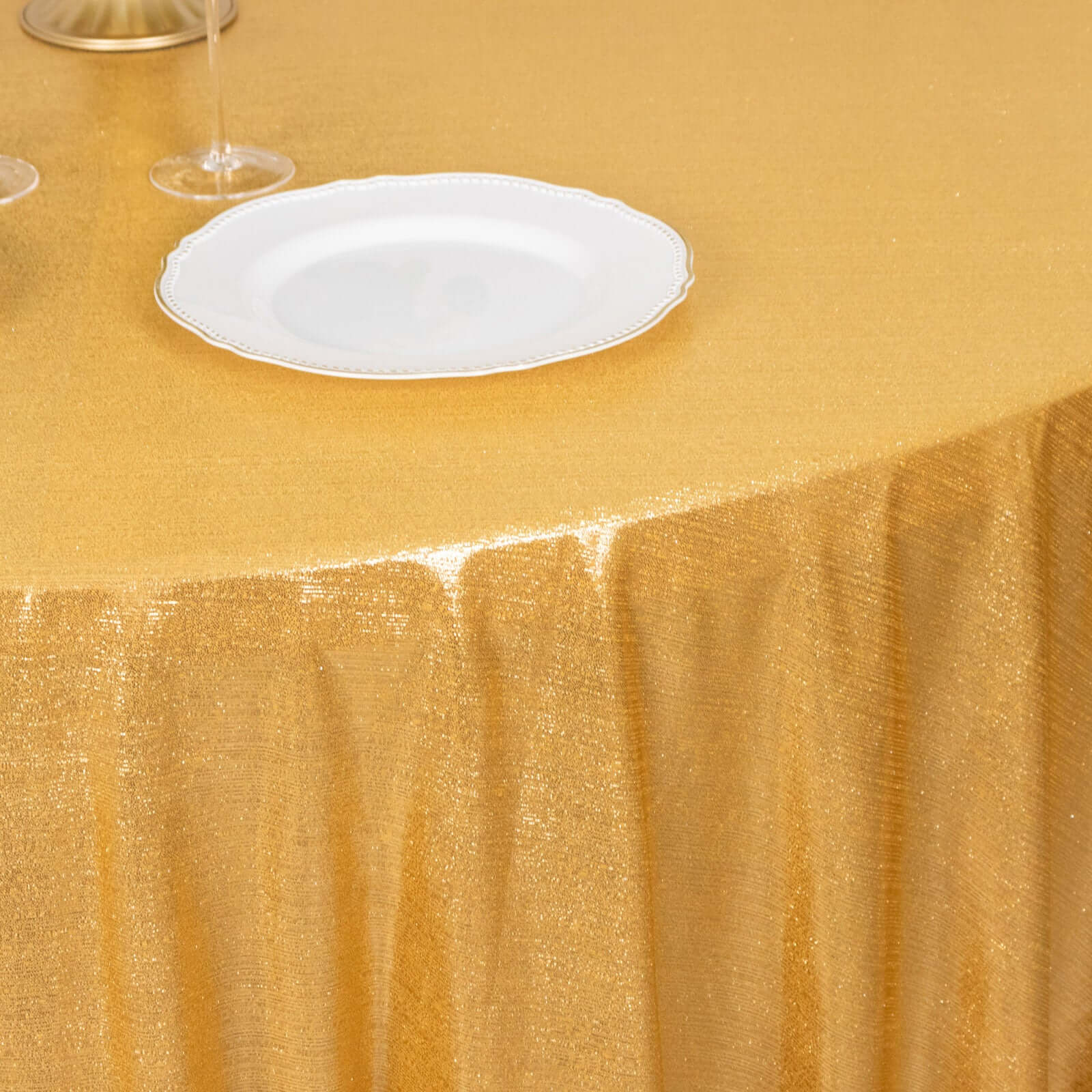 Sequin Dots Polyester Round 120" Tablecloth Gold - Wrinkle Free & Sparkling Table Cover for Stylish Event Decor