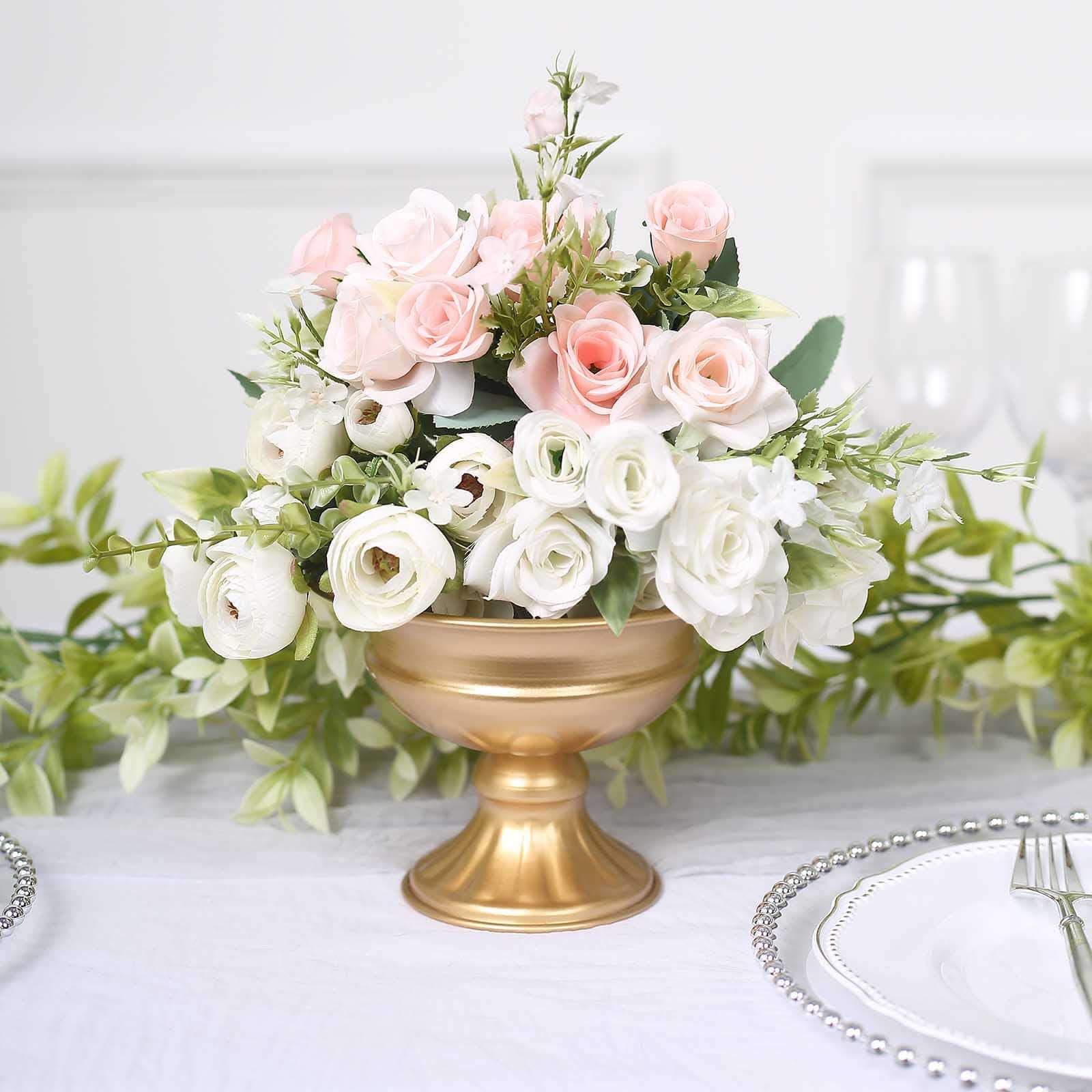 2-Pack Metal Pedestal Flower Vases Wine Goblet Style Gold - Antique Mini Compote Vase for Refined Wedding Centerpieces 4"