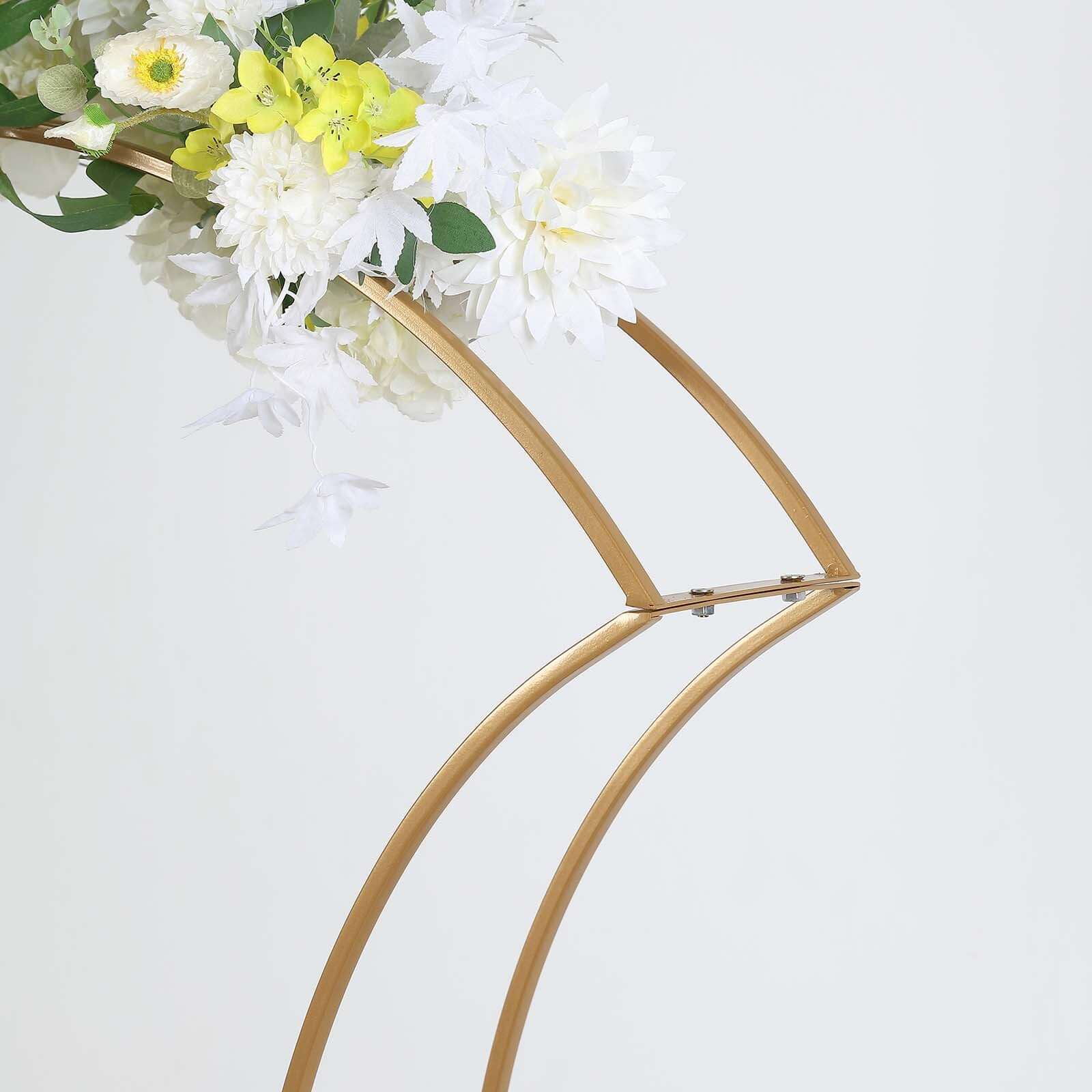 Metal Wedding Centerpiece Curvy Design Gold - Floral Arch Frame Table Stand 38"