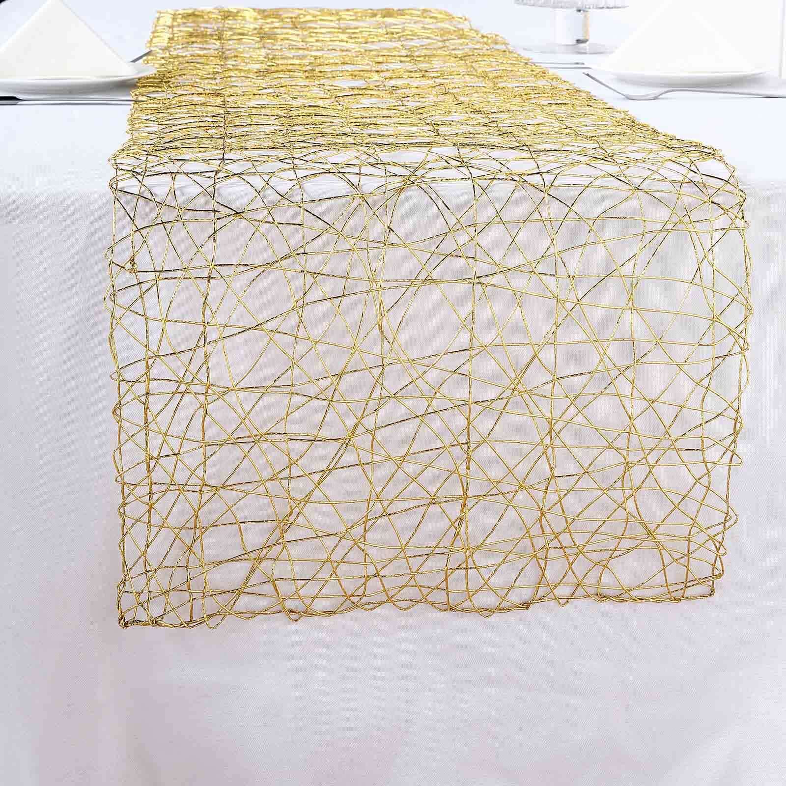 16"x72" Gold Wire Nest Table Runner, Metallic String Woven Runner