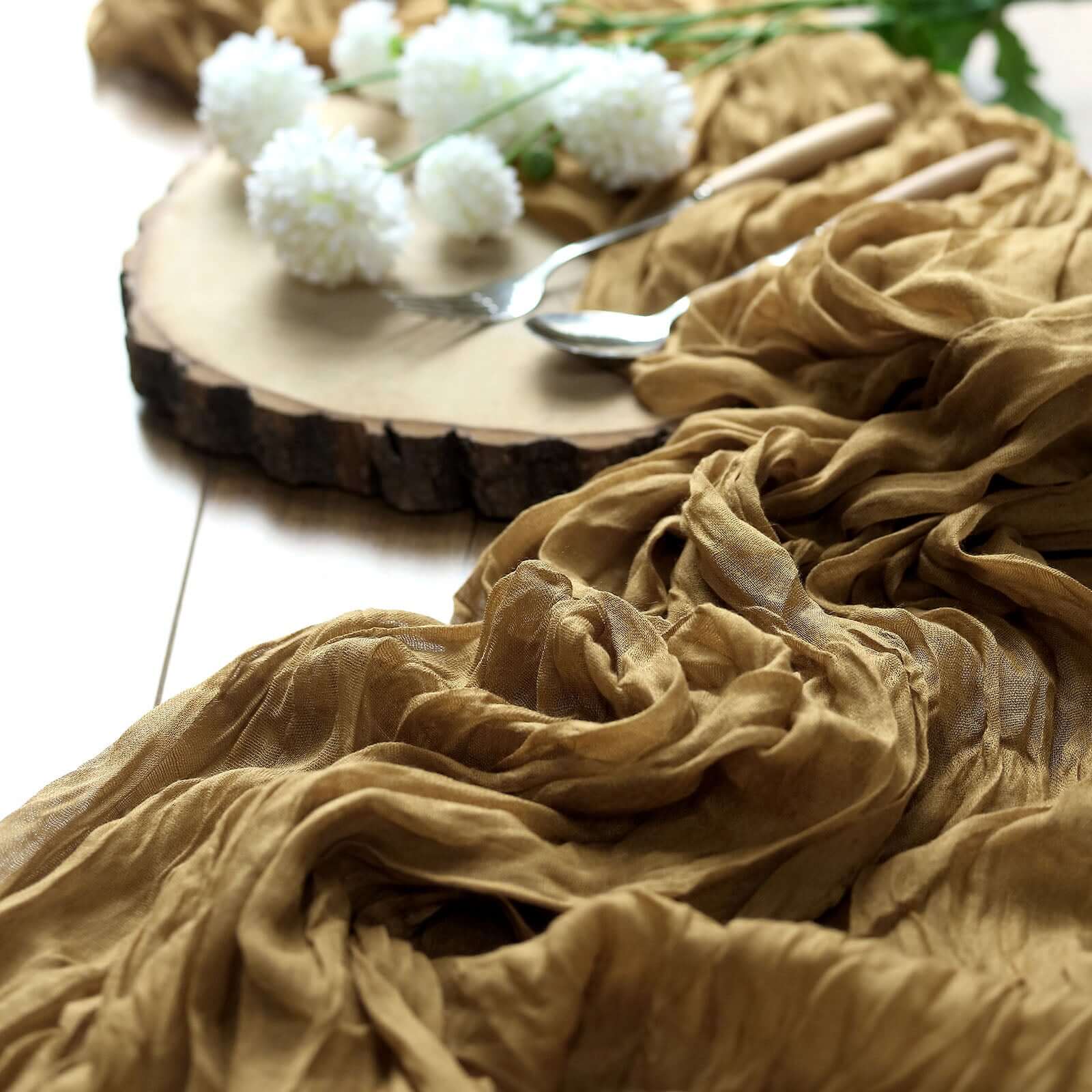 Gauze Cheesecloth 10ft Table Runner Gold - Soft & Rustic Boho Linen Runner