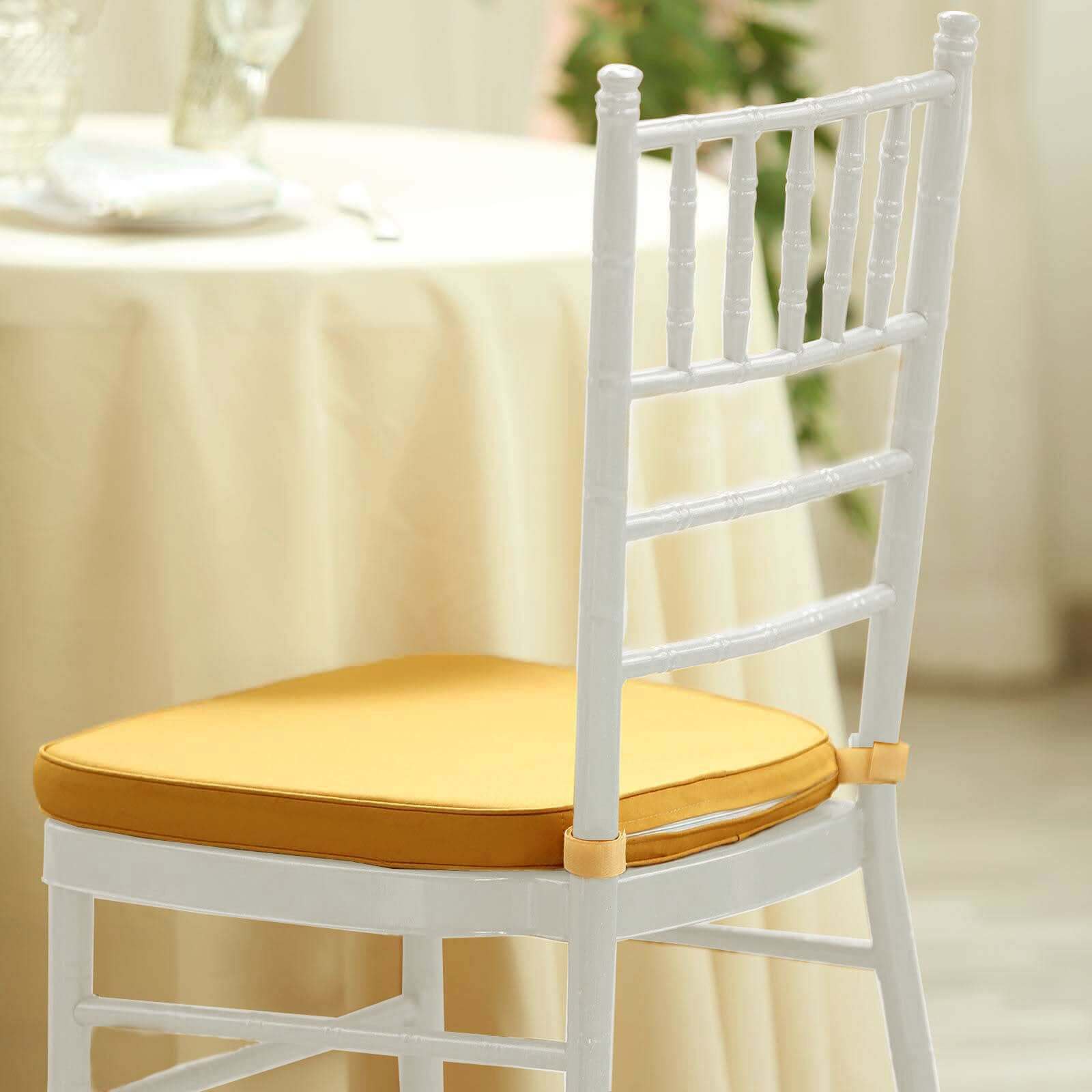 Chiavari Chair Cushion with 1.5" Thick Memory Foam and Ties Gold - Stylish Removable Cover for Comfort