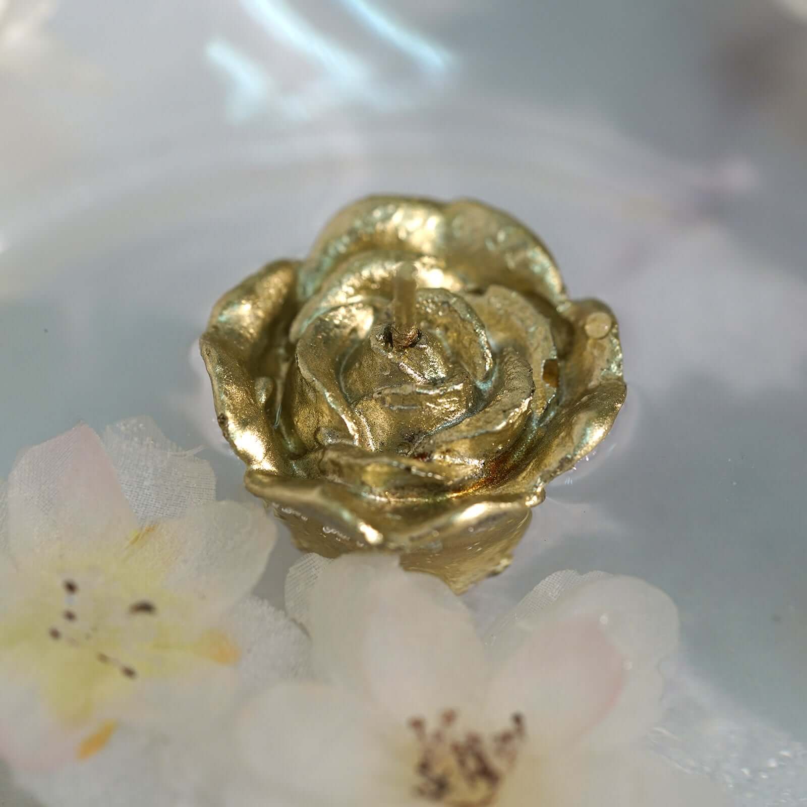 12-Pack Mini Floating Candles Rose Flower Design Gold - Wedding Vase Fillers for Decor 1"