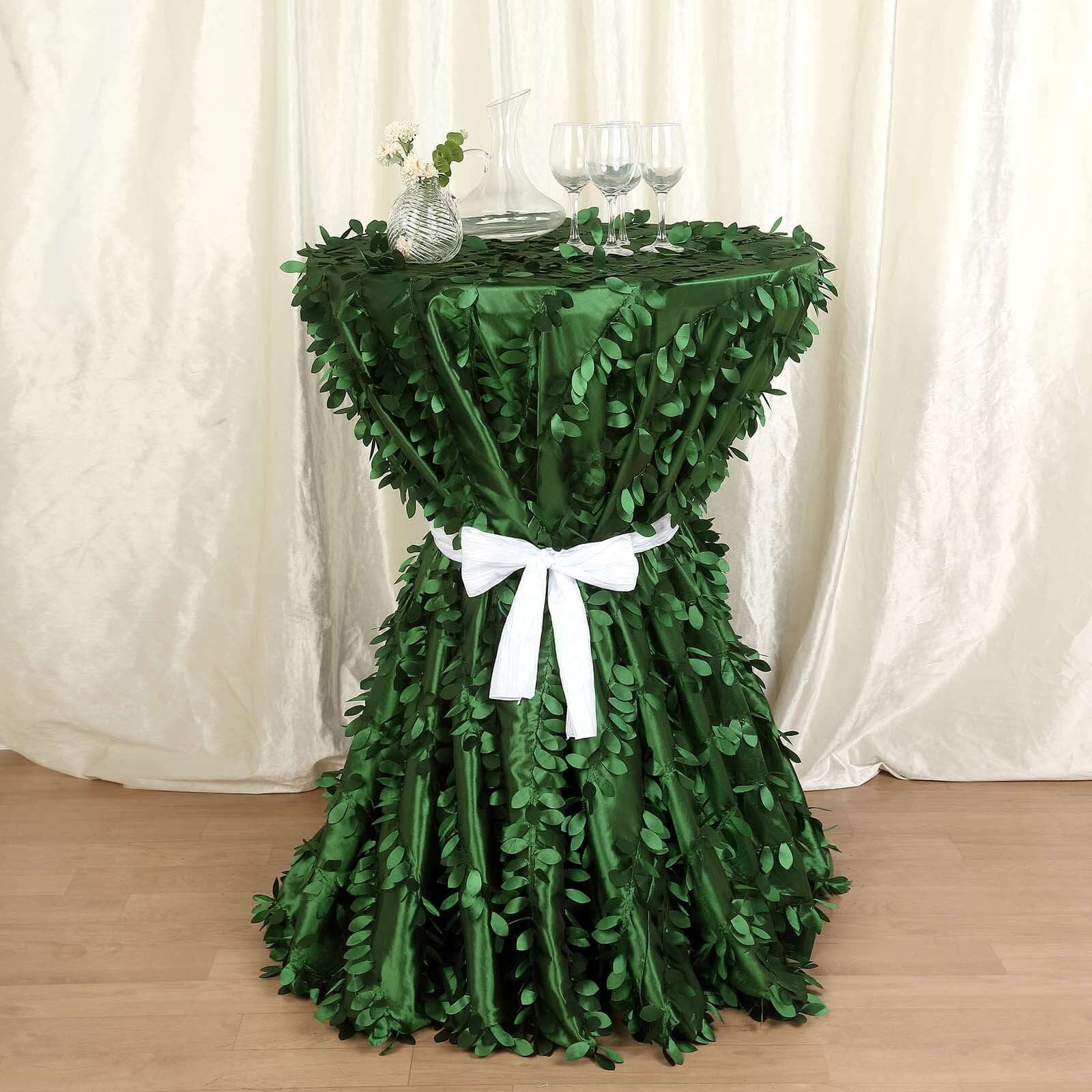 Taffeta 132" Round Tablecloth Green Leaf | 3D Leaf Petal Design Seamless Table Cover