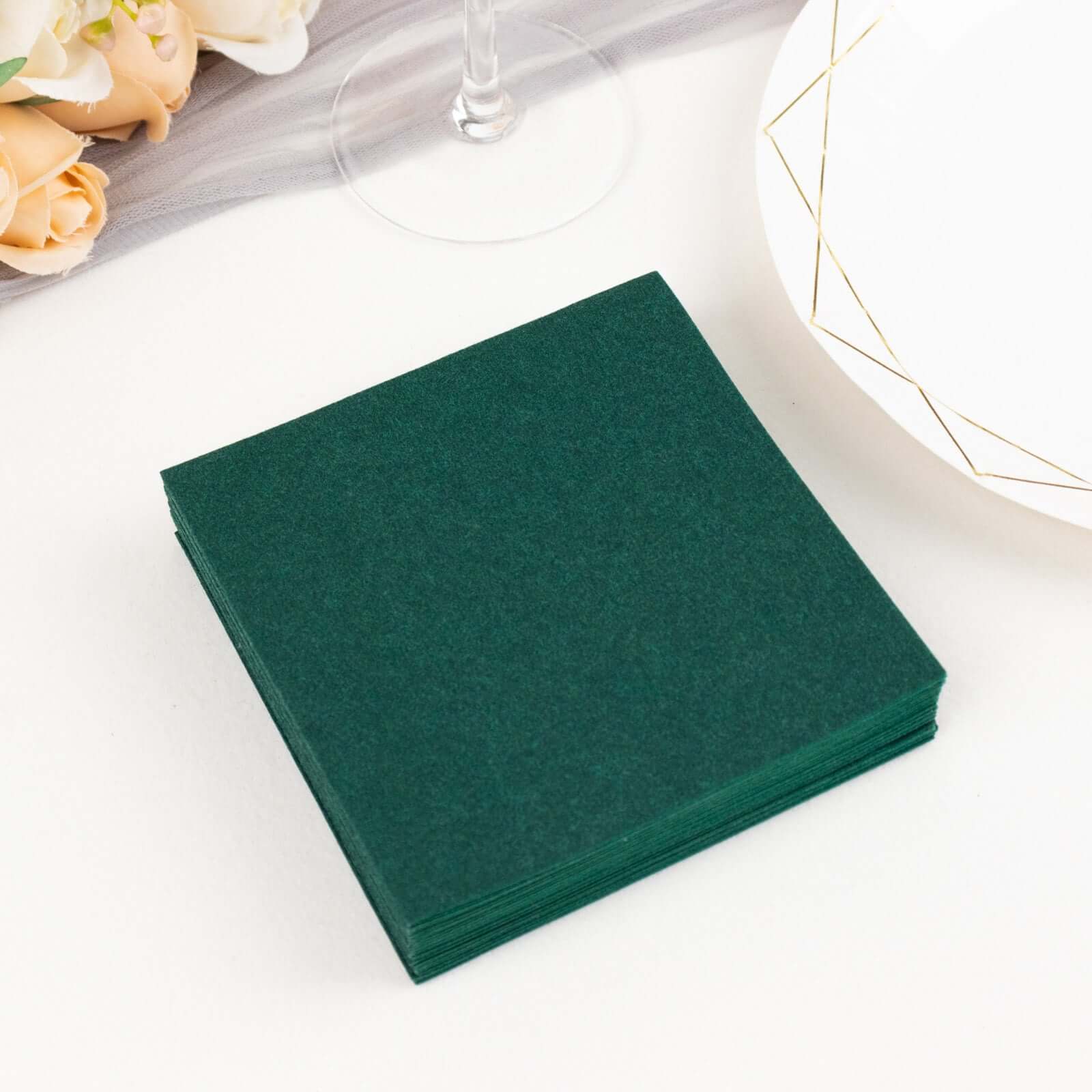 20-Pack Paper Linen-Like Cocktail Napkins Hunter Emerald Green - Disposable 5"x5" Airlaid Soft Napkins