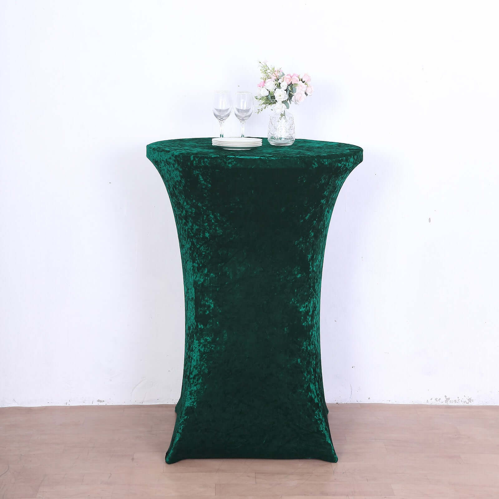 Crushed Velvet Spandex 32" Round Cocktail Table Cover Hunter Emerald Smooth Highboy Tablecloth