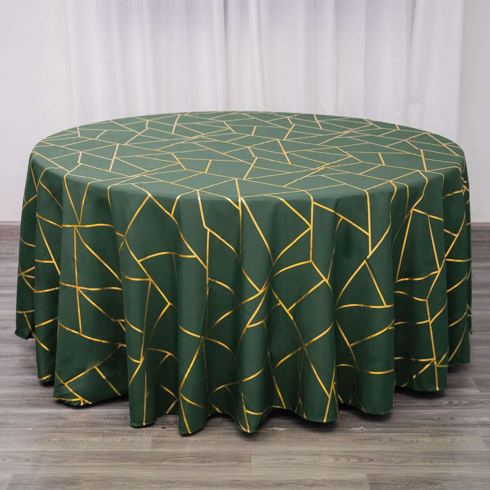 Polyester 120" Round Tablecloth Hunter with Gold Foil Geometric Pattern Wrinkle-Resistant Seamless Table Cover
