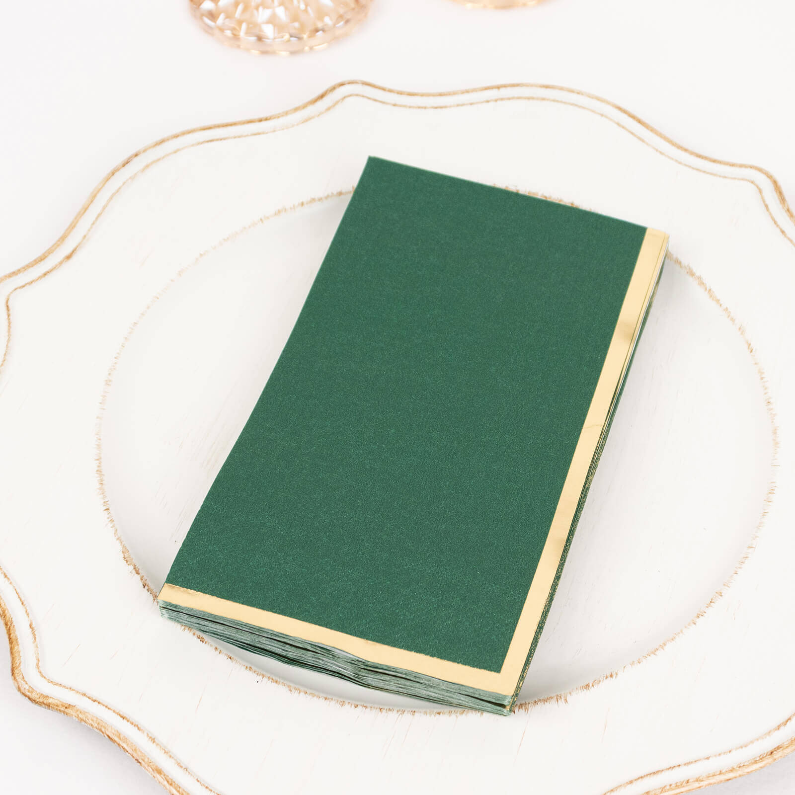 50-Pack Paper Dinner Napkins Hunter Emerald Green with Gold Foil Edge 2 Ply - Stylish Disposable Napkins
