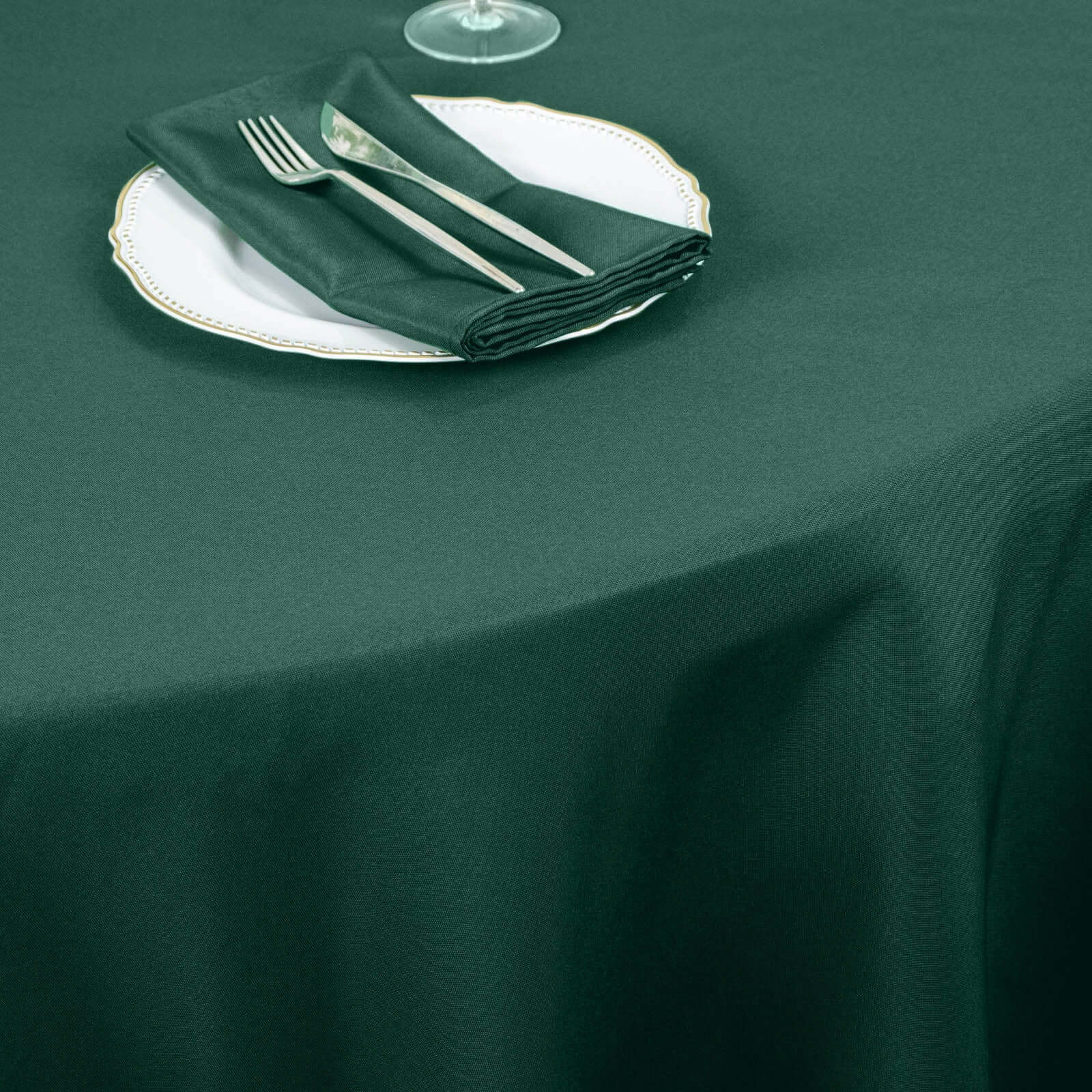 Premium Polyester 132" Round Tablecloth Hunter Emerald Green - Seamless 220GSM Wrinkle-Resistant Table Cover