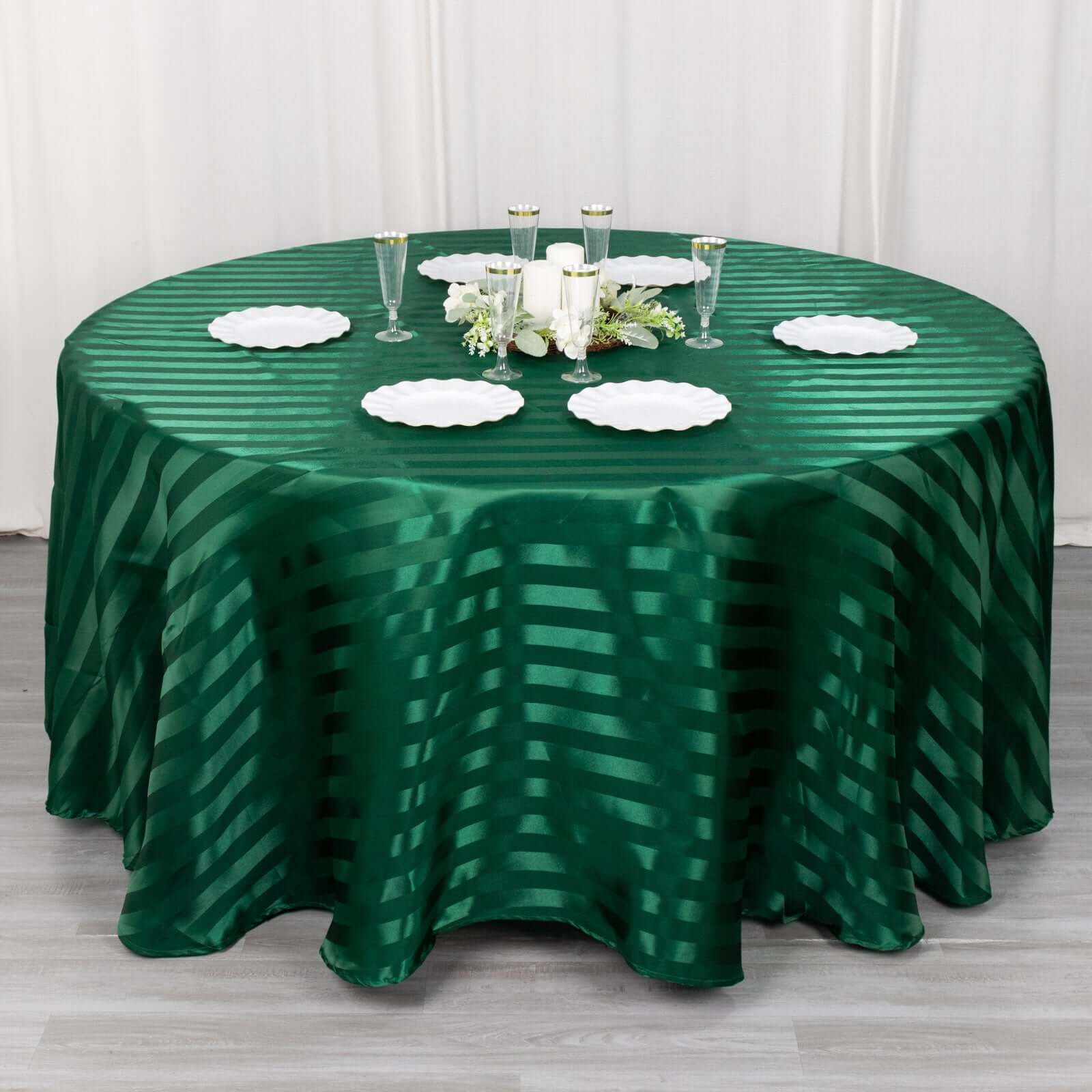 Satin Striped 120" Round Tablecloth Hunter Emerald Green Satin Stripe - Silky Smooth Seamless Table Cover