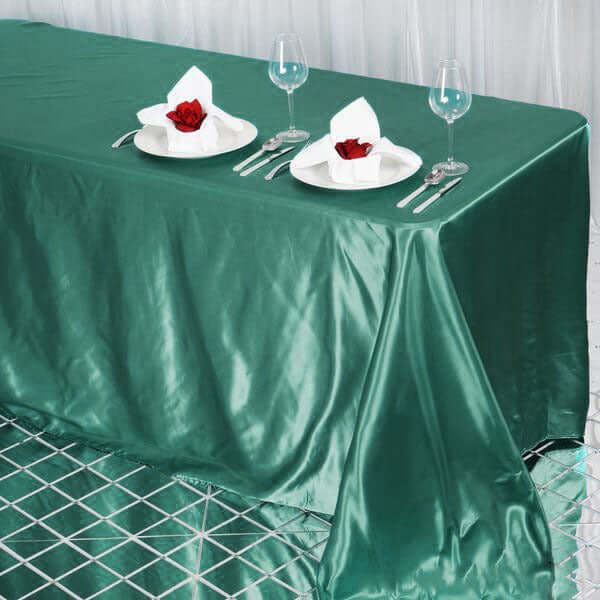 Satin Rectangular 90"x132" Tablecloth Hunter Emerald Green Satin - Seamless Table Cover