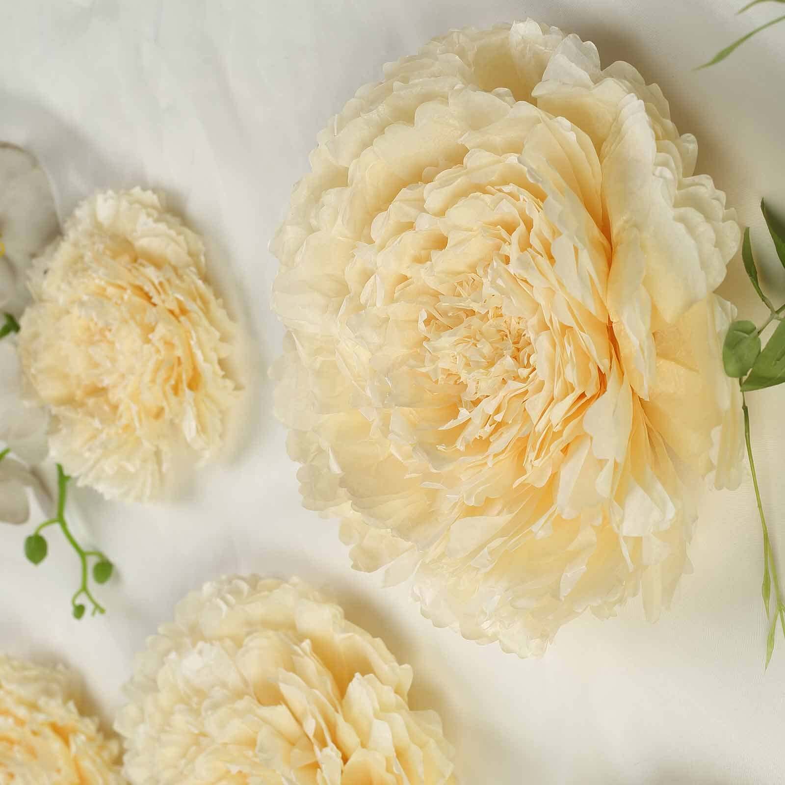 Set of 6 Ivory Cream Carnation 3D Paper Flowers Wall Decor - 7",9",11"