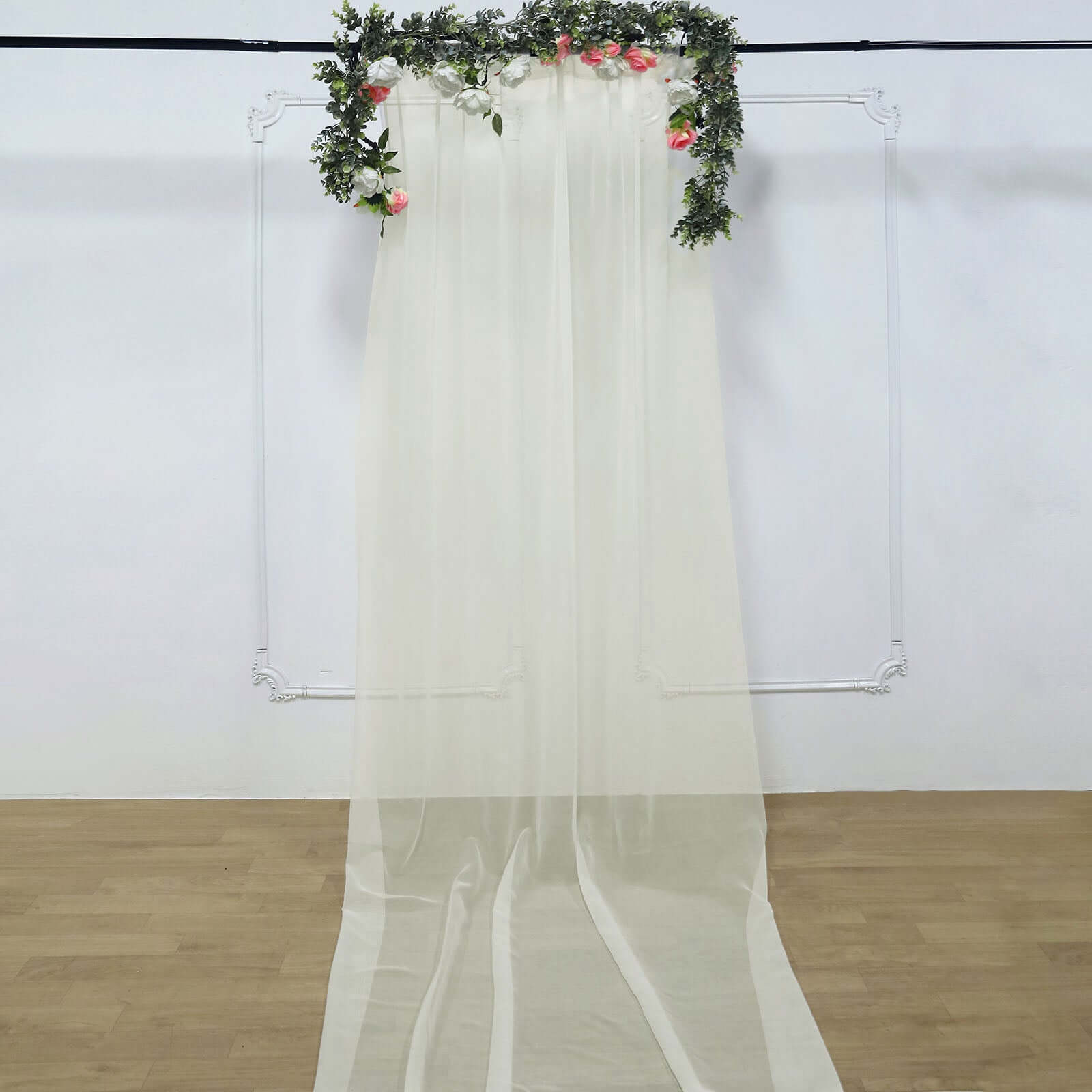 5ftx14ft Premium Ivory Chiffon Curtain Panel, Durable Flame Resistant Backdrop Ceiling Drapery With Rod Pocket