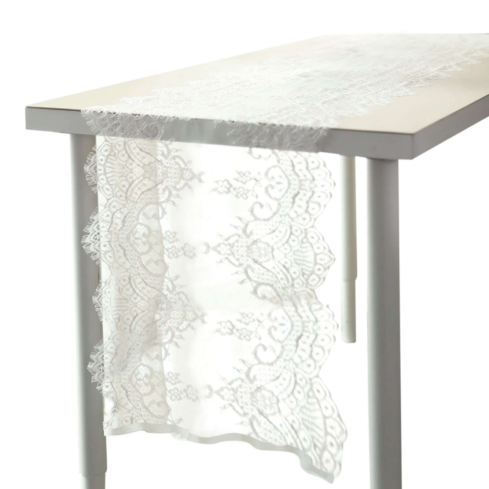 Premium Lace Fabric 15"x117" Table Runner Ivory - Scalloped Lace Elegance